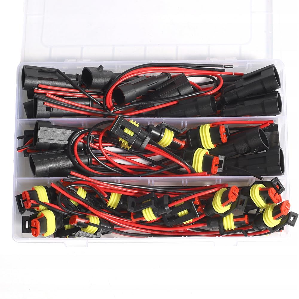 16 AWG 2 Pin Waterproof Connector - Automotive Electrical Connector with Pre-Wired Cable, Male Female Wire Connector Plug for Marine Automotive Application, Snap-Fit Design