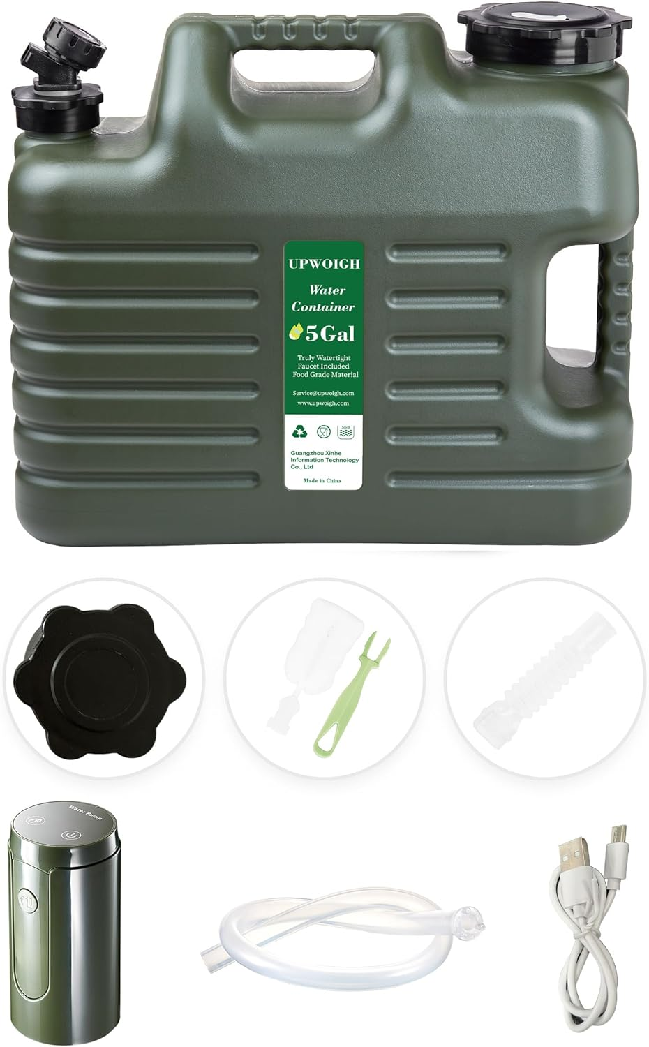 UPWOIGH Portable 19L Water Jug with Automatic Touch Control Pump,Truly No Leakage Water Container with Spigot,Type-C Rechargeable Military Green Water Pump Gear for Outdoors Camping Hiking image number 5