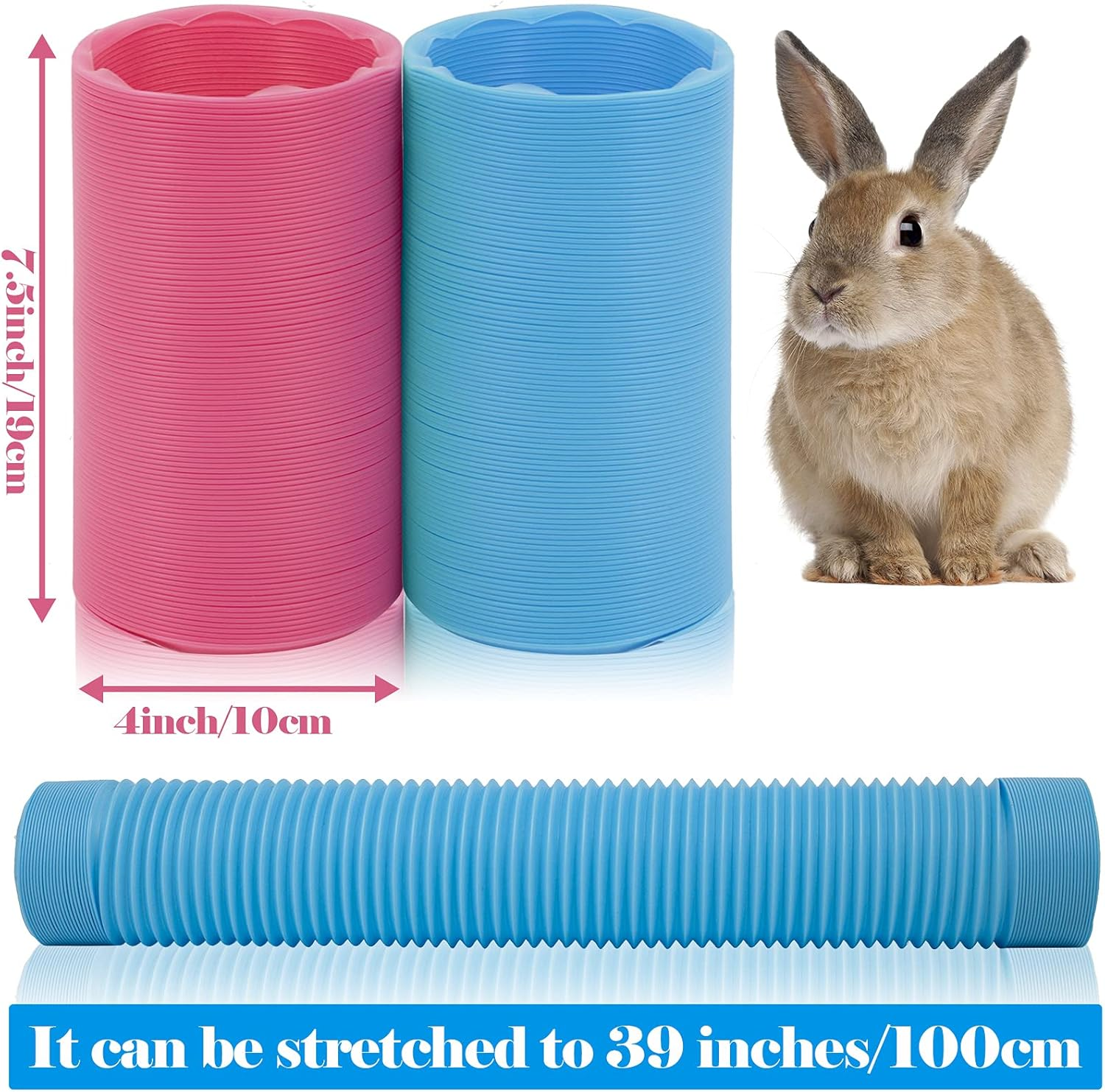 2 Pieces Pet Fun Tunnel Small Animal Play Tunnel Collapsible Plastic Tube Pet Hideaway Fun Toys for Hiding Training Fit Guinea Pigs Hamsters Chinchillas Rats Ferrets Dwarf Rabbits Pink Blue Wishope