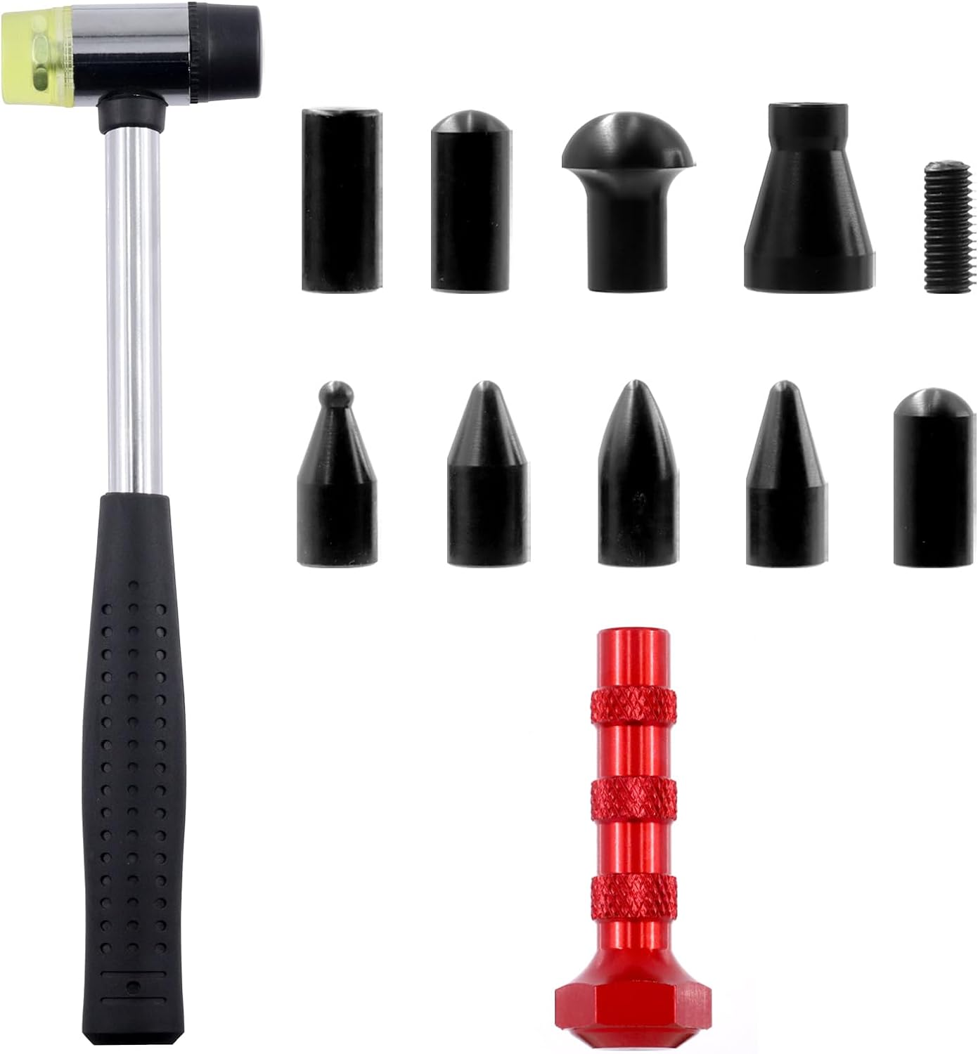 12Pcs Car Dent Repair Tools Kit Includes Paintless Dent Removal Tap down Tool, Rubber Hammer, 9 Different Shaped Heads and Screw Component Dent Puller Kit for Cars Auto DIY Dent Repair