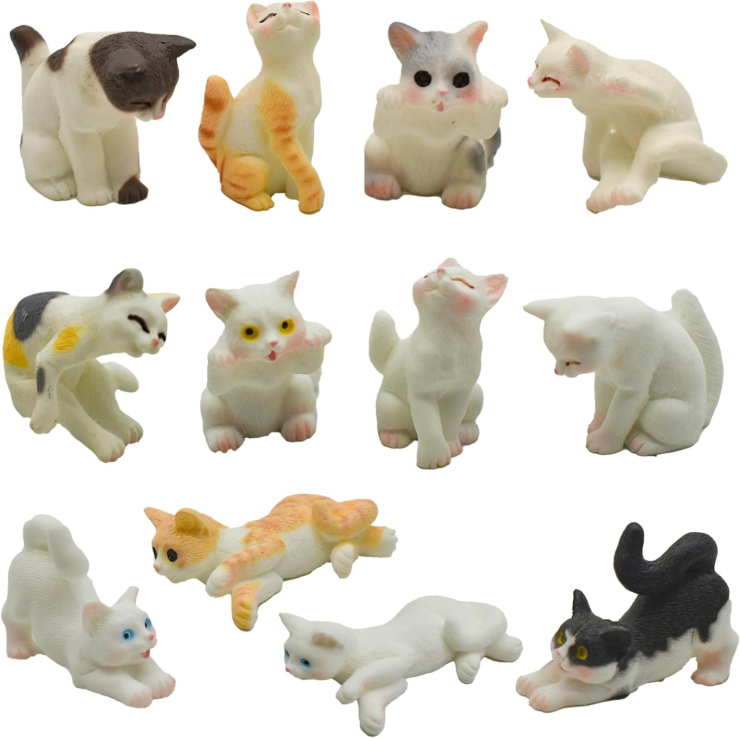 Pinenjoy 12Pcs Realistic Miniature Cat Figurines Mini Kitty Characters Figures Cute Resin Cake Topper for DIY Easter Eggs Christmas Birthday Gift School Project Landscape Bonsai Craft Decor image number 1