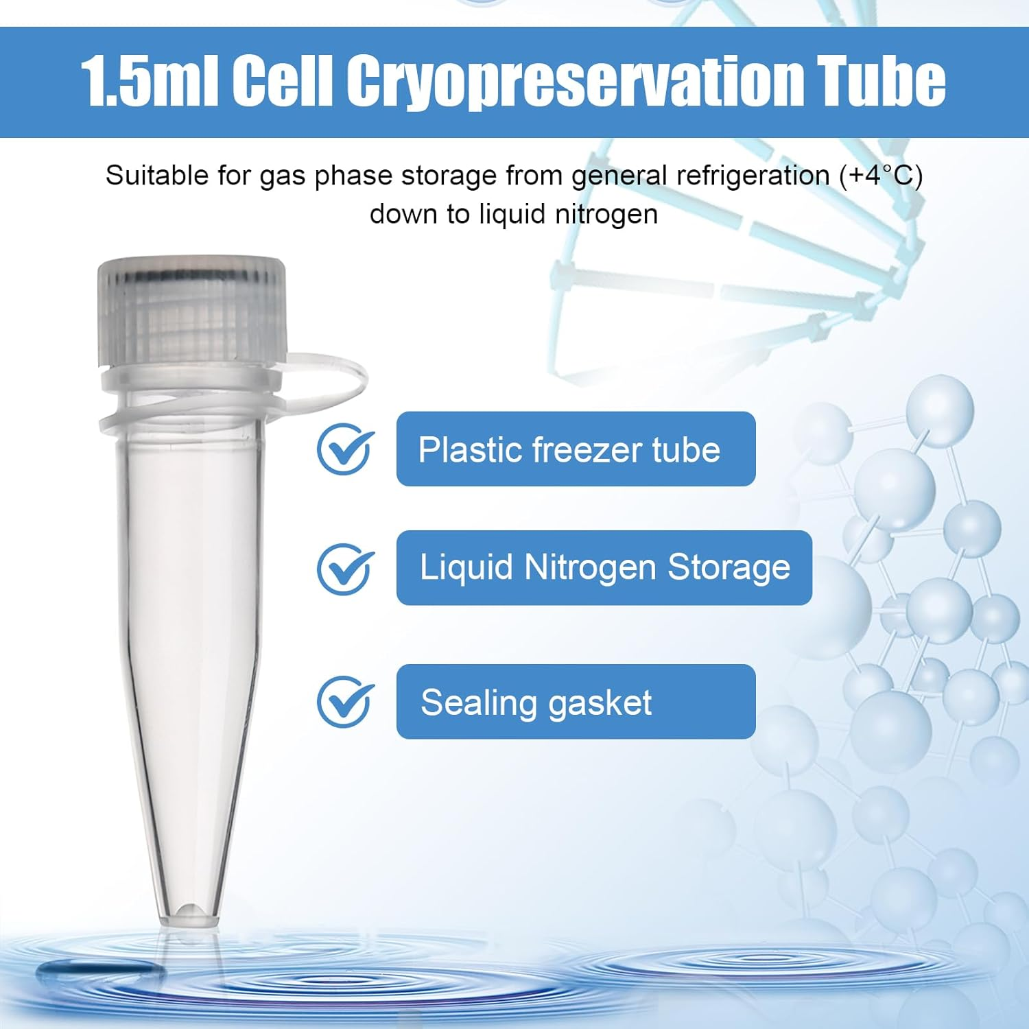 50 Pcs Plastic Clear Test Tubes, Centrifuge Tube 1.5 Ml Lab Plastic Frozen Vial Container, Plastic Sample Bottles for Scientific Experiments, Small Frozen Test Tubes, Sterile Test Tubes with Lids image number 2
