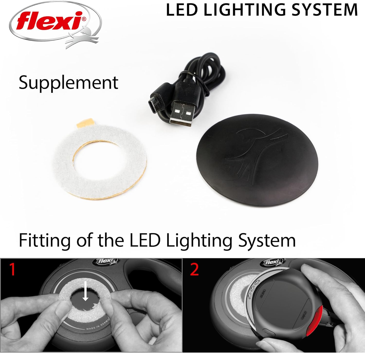 FLEXI LED Lighting System for Flexi Retractable Leashes with Rechargeable Batteries - Splashproof - Black image number 3