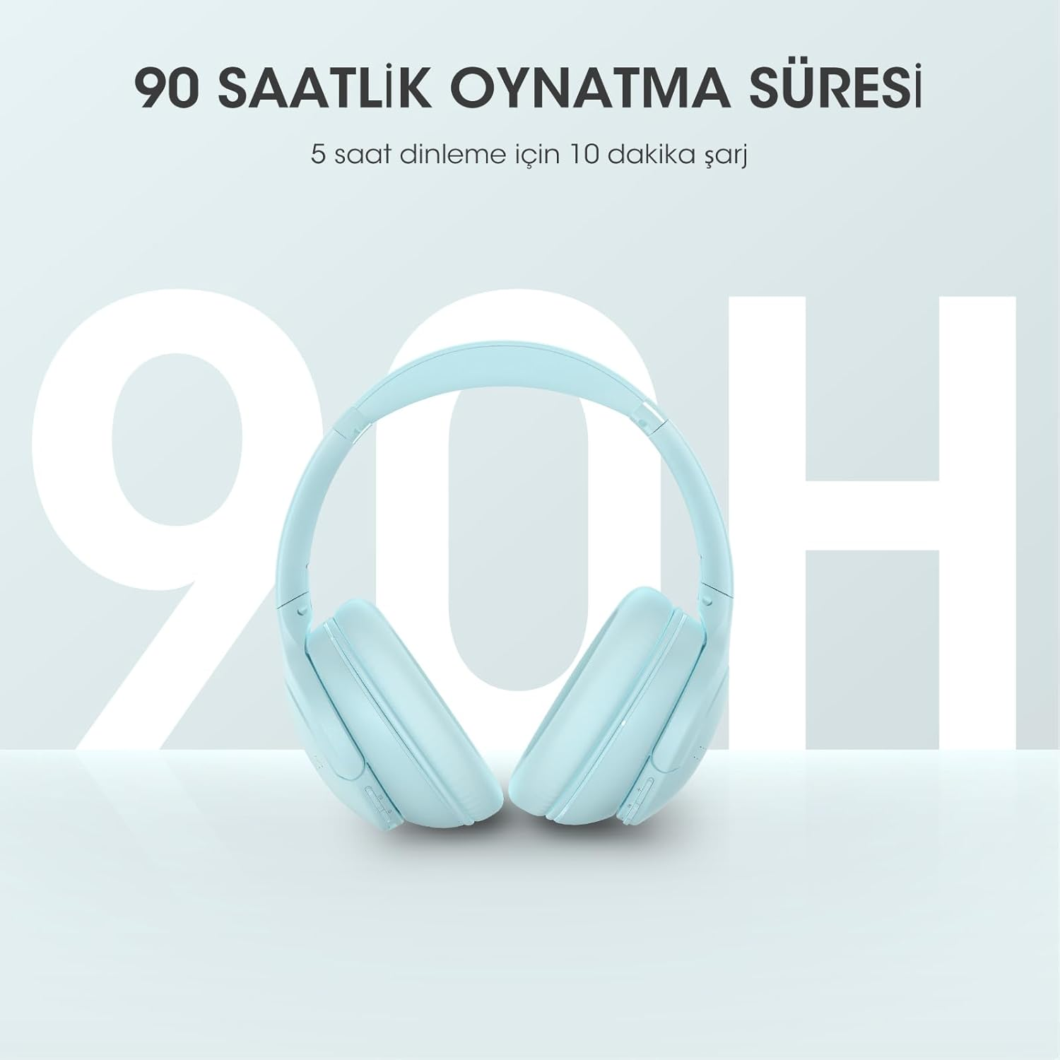 DOQAUS Bluetooth Headphones Over-Ear, up to 90 Hours Wireless Bluetooth Headphones with 3 EQ Modes, Bluetooth 5.4 Hifi Stereo Foldable Wireless Headphones for Travel/Office/Mobile Phone/Pc, Soft Blue image number 3