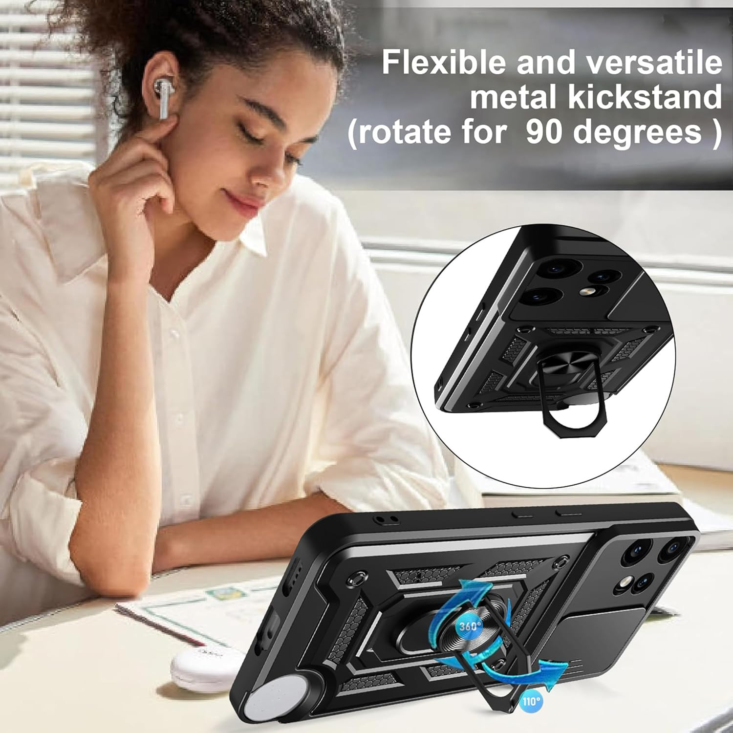 BOKYAS Armor Case for Nothing CMF Phone 2 Pro with Slide Camera Protection Cover and Ring Stand [Mobile Phone Case Compatible with Car Magnet] Military Shockproof Case, Blue image number 1