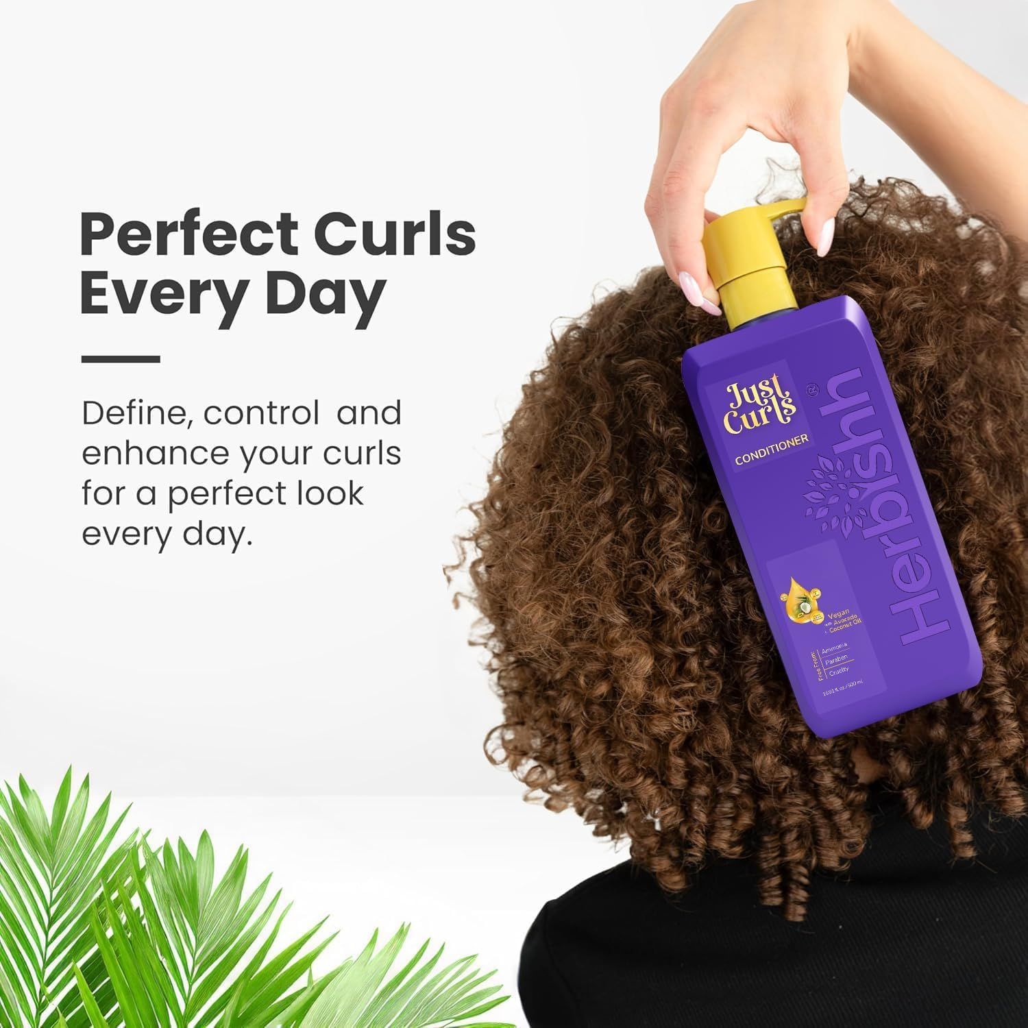Herbishh Just Curls Vegan Conditioner for Curly Hair Products Kit Enriched with Avocado & Coconut Oil for Dry Damaged, Wavy, Curly Hair Gift Set for Women & Men (500 Ml) image number 1