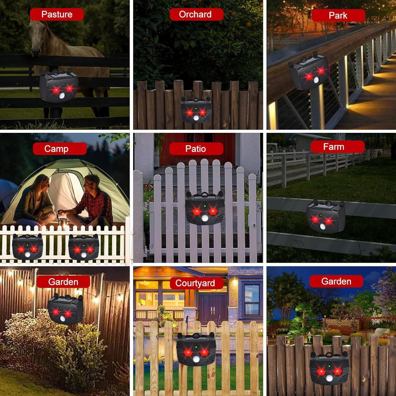 Zurligi 2025 Upgraded Solar Animal Repeller - Waterproof Motion Activated Nocturnal Predator Deterrent with Red Lights for Coyote, Deer, Fox, and Raccoon - Ideal for Chicken Coop, Farm,And Yard image number 1