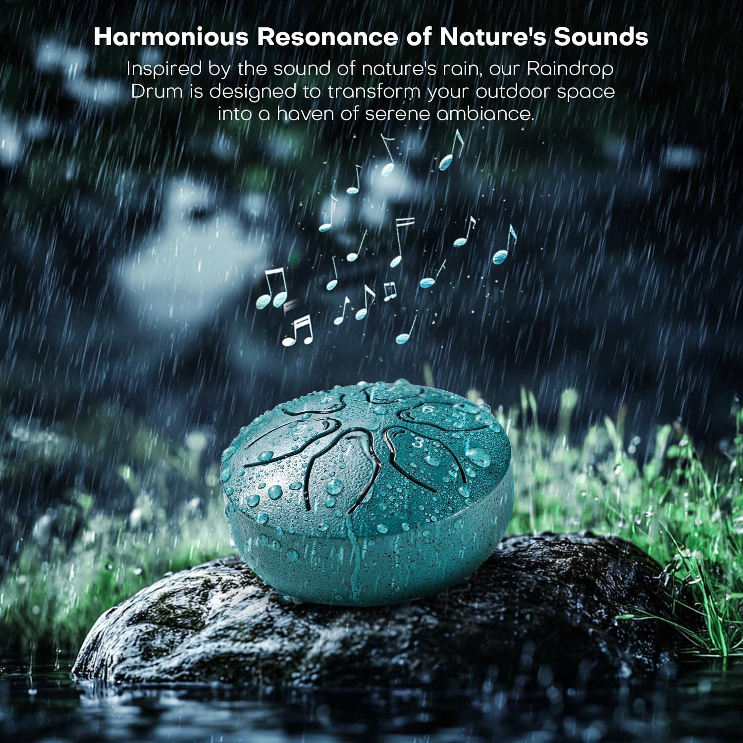 Facmogu Steel Tongue Drum Rain Chime, 3 Inch 6 Note Rain Drum for Outside, Chakra Drum for outside Garden, Mini Hand Drum with Bag- Green(Bowling Pattern) image number 4