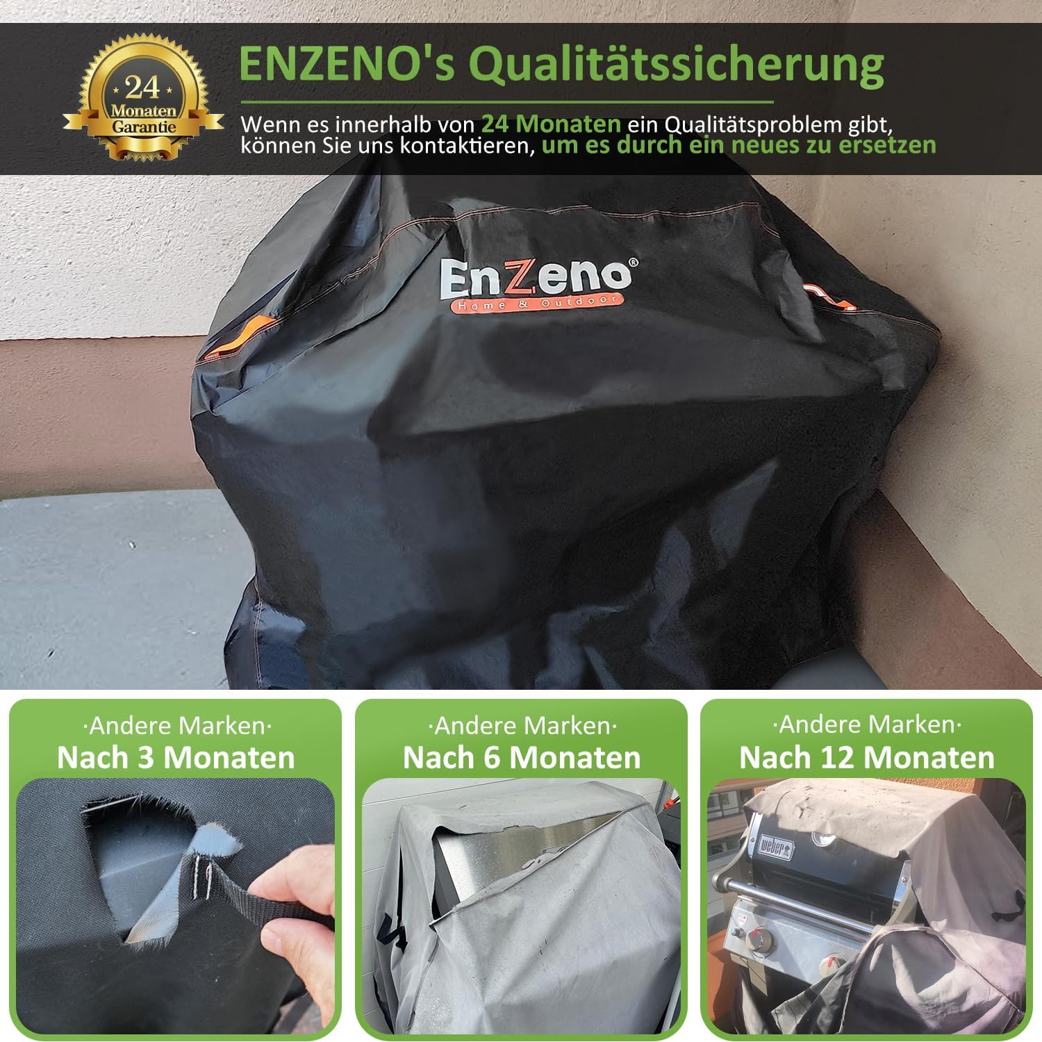 Enzeno Weatherproof Barbecue Cover, 120 X 60 X 120 Cm, Gas Barbecue Cover, Dustproof Grill Tarpaulin for Weber, Brinkmann, Char Broil - Black image number 4