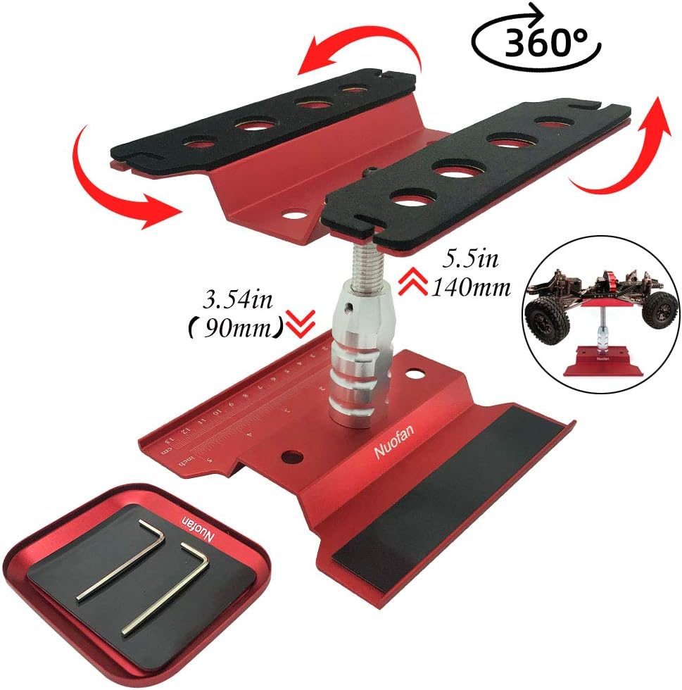 RC Car Work Stand Aluminum Repair Workstation 360 Degree Rotation Lift Lower W/Screw Tray for 1/10 1/12 1/16 Scale Traxxas TRX4 Axial Arrma Redcat Losi RC Crawler Monster Truck Buggy image number 3