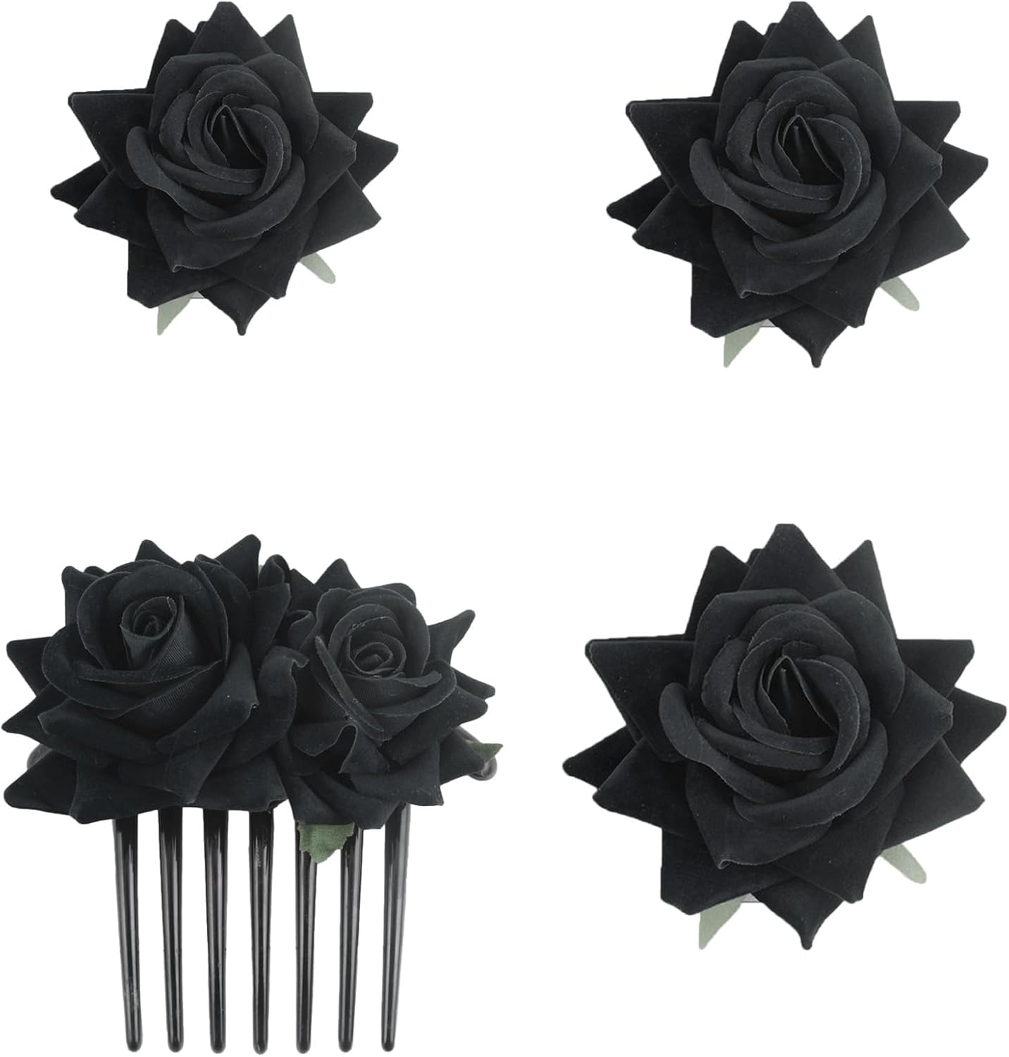 SUNTRADE Pack of 4 Women'S Rose Hairpin, Bridal Rose Brooch Hair Clip, Wedding Floral Clips for Women, Girls, Party, Wedding (Red)