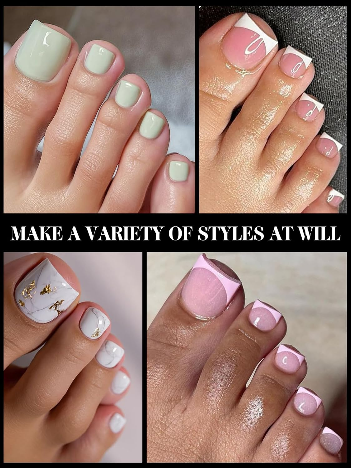 EBANKU 600 Pcs Double Toe Nail Extension Molds Reusable Full Cover Acrylic Nails with French Tip and Pedicure for Salon and DIY at Home, 15 Sizes - Clear image number 4