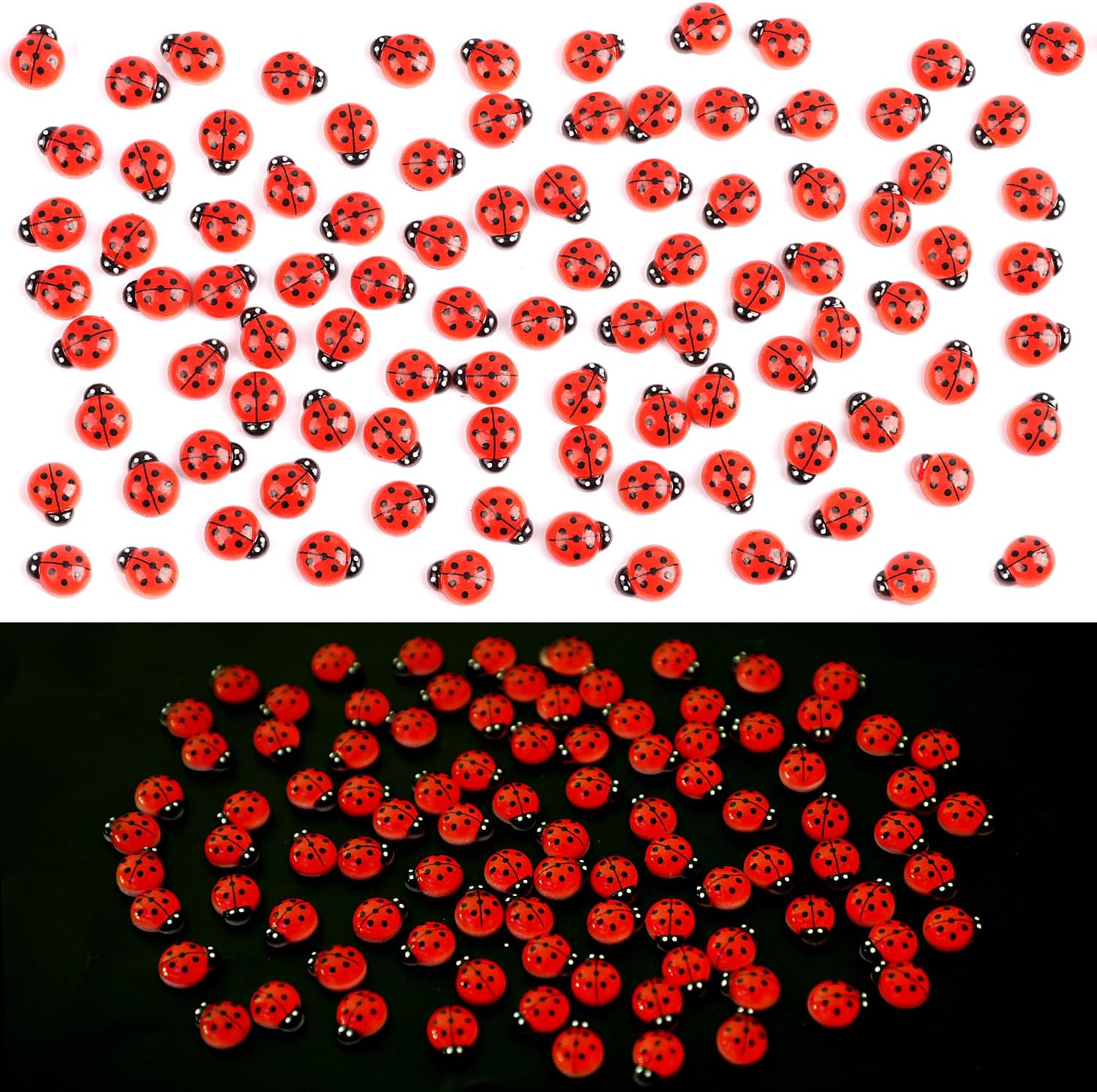 KIMOBER 100PCS Mini Luminous Ladybug Miniature Figurines,Glow in Dark Resin Animals Ladybug Figures for Fairy Garden Micro Landscape Decor Cake Topper image number 4