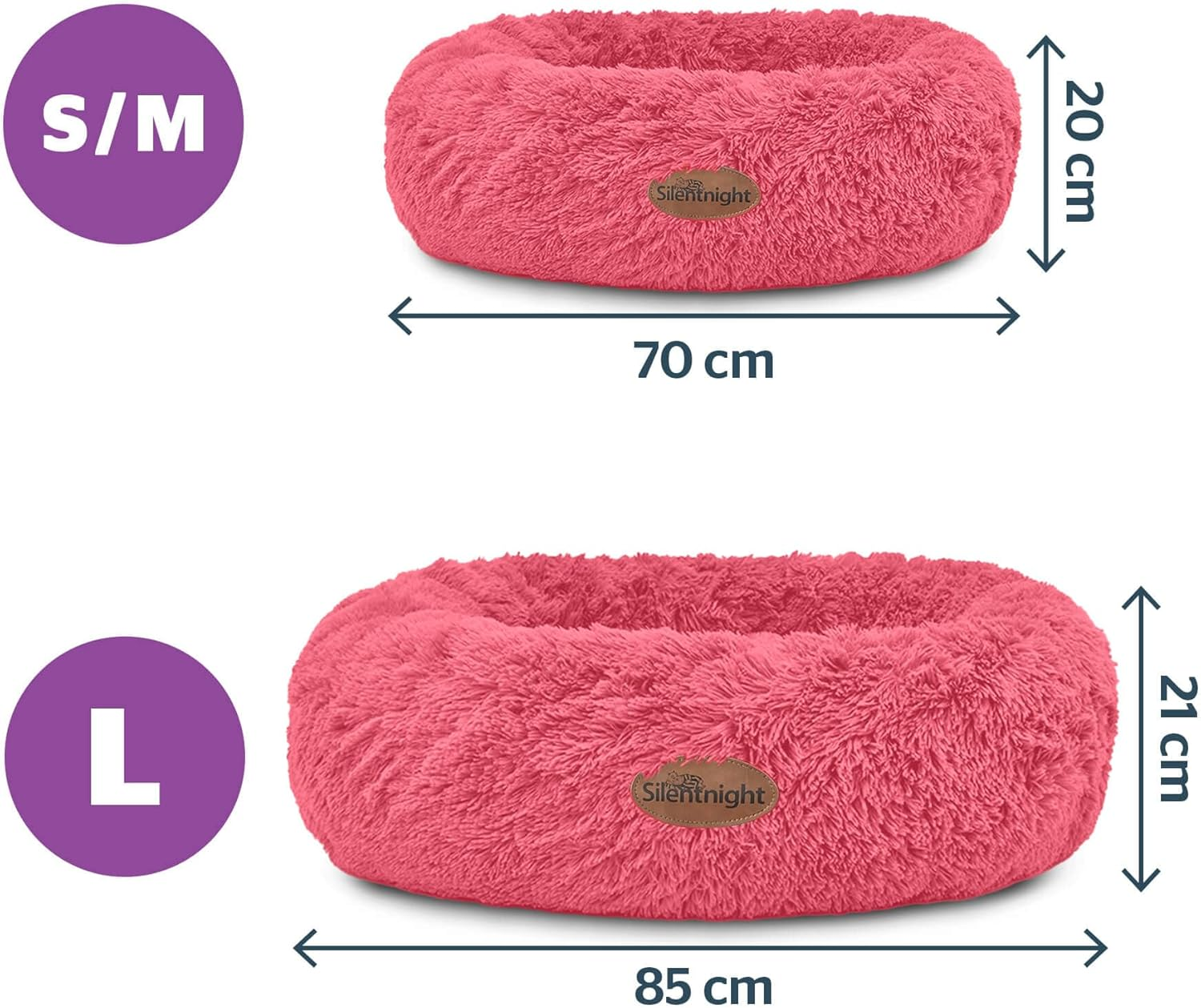 Silentnight Donut Calming Dog Bed - Calming Dog Cat Pet Bed Anxiety Relief Soft Fluffy Doughnut Pillow - Easy Clean Machine Washable Luxury Plush Dog Pillow Basket - 85 Cm - Hot Pink image number 3