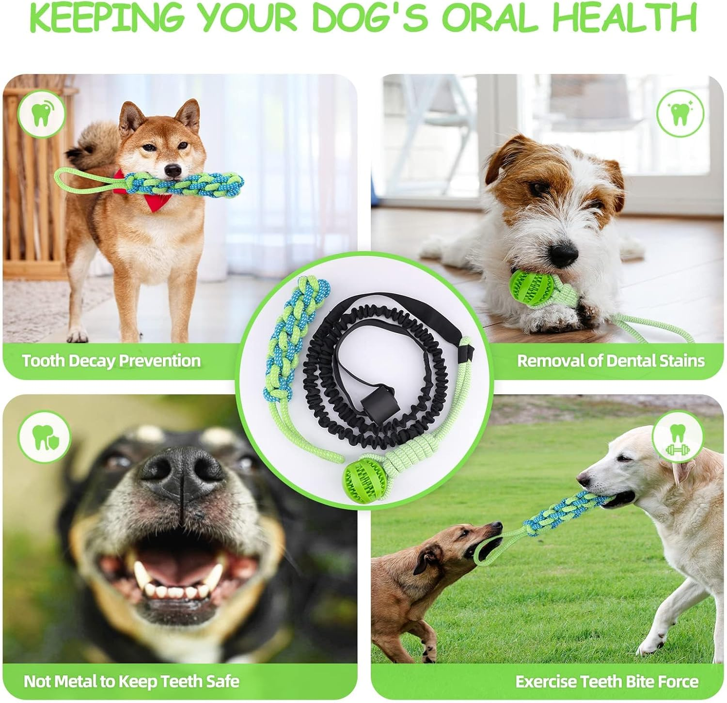 Tug Toys for Dogs, Interactive Dog Cotton Rope Toys Set with Tether, 2 Chew Ropes, and 1 Puzzle Ball, Dog Bungee Rope Toys for Small/Medium/Large Dogs Indoor Outdoor Activities image number 5