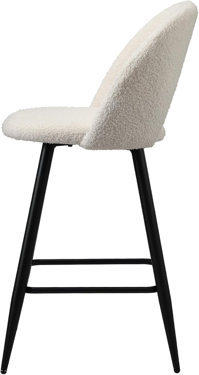 Oikiture Bar Stool Set of 2, Kitchen Counter Barstools Dining Chair Sherpa Boucle Fabric Upholstered Backrest in 59Cm Seat Height Floor for Outdoor Indoor Home Bar Dining Room Cafe, White image number 6