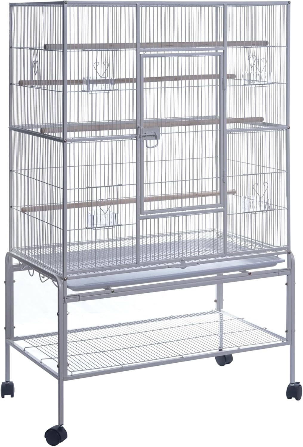 YES4PETS 140Cm White Bird Cage Parrot Aviary Pet Stand-Alone Budgie Perch Castor Wheels image number 2