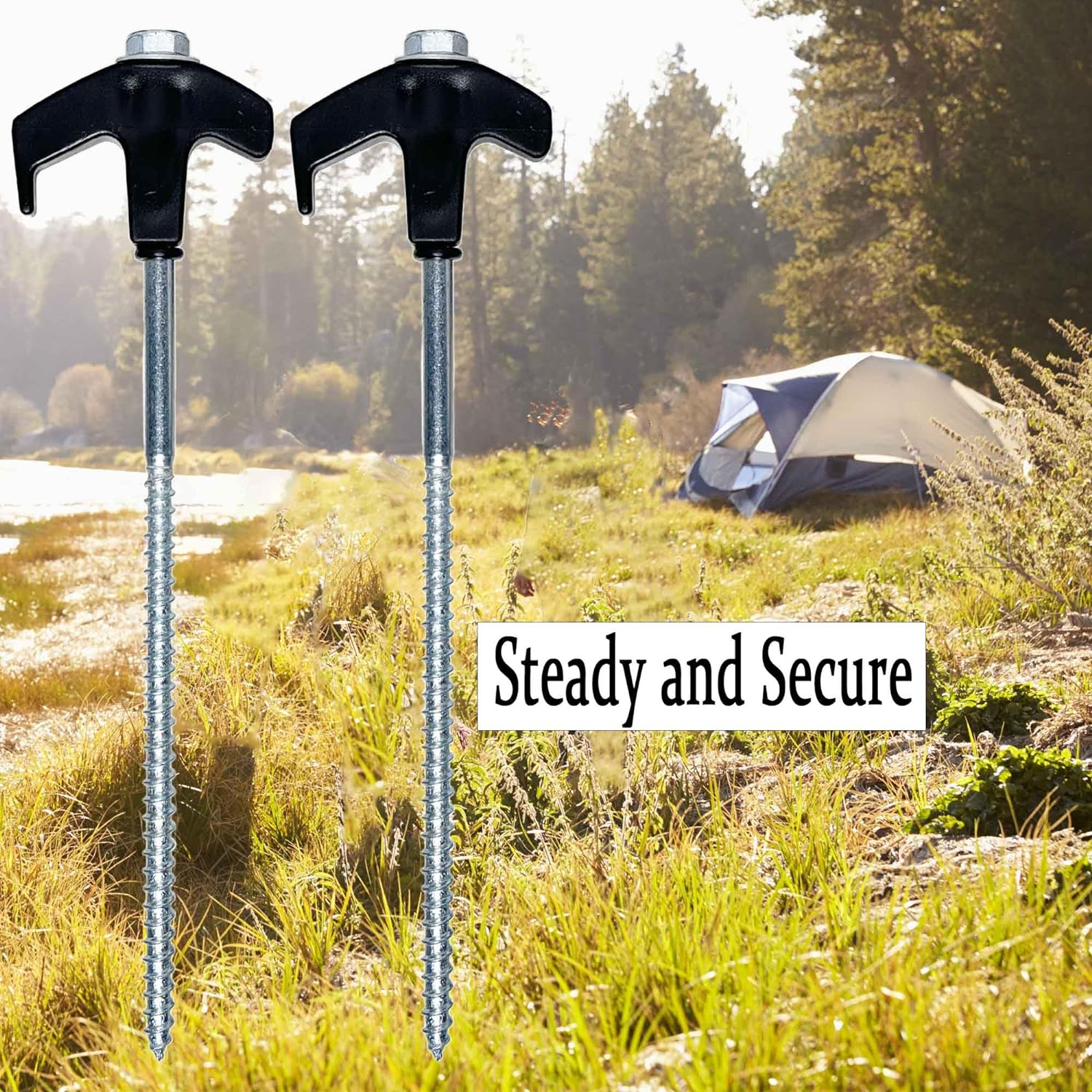 Youshangding Camping Tent Stakes, Super Heavy Duty Screw Steel in Ground Camping Outdoor Pegs, with Storage and Drill Adaptor (10PCS) image number 4