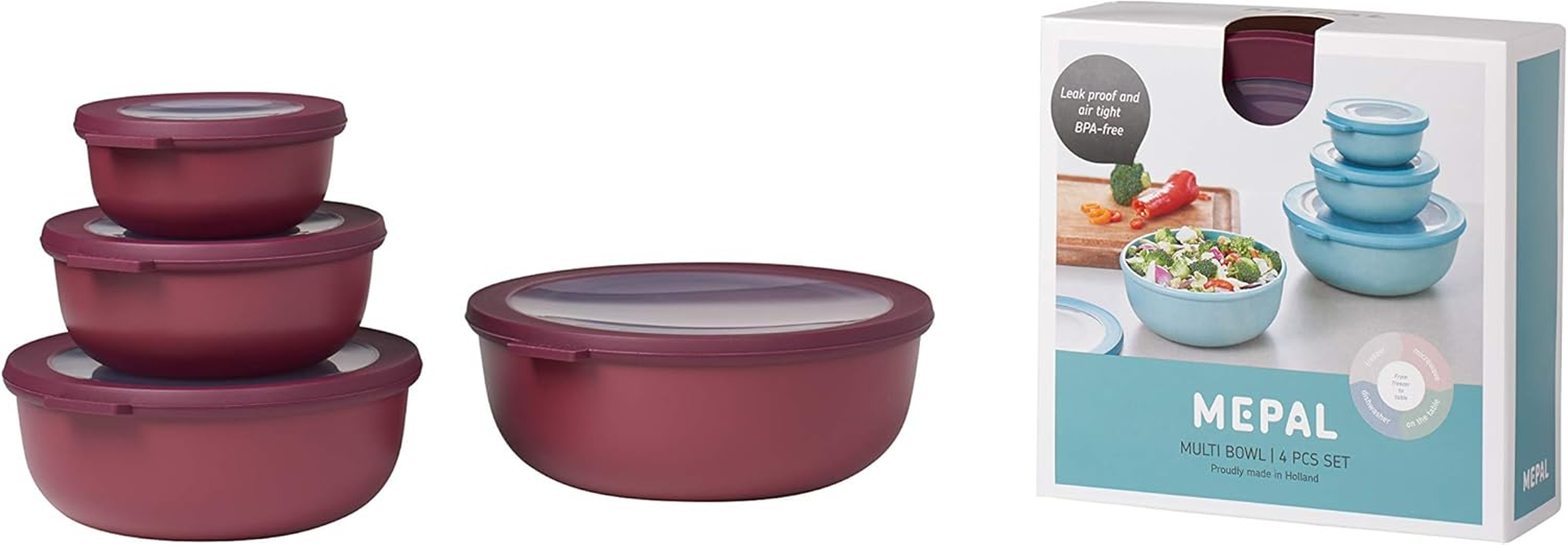 Mepal Cirqula round Food Storage Container Set of 3 (500Ml + 1000Ml + 2000Ml) &ndash; Nordic Sage, Bpa-Free Airtight & Leakproof Bowls with Lids, Microwave, Freezer & Dishwasher Safe, Made in Holland