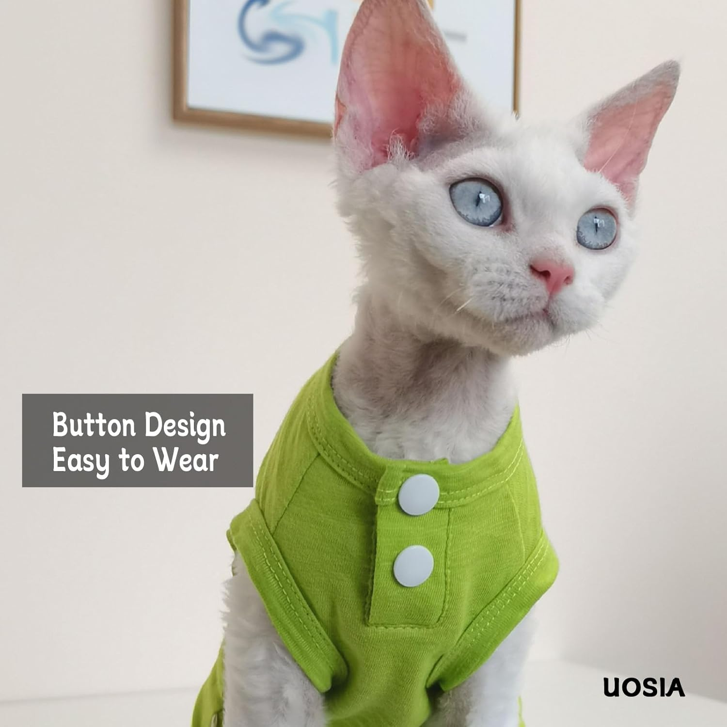 UOSIA Hairless Cat Clothes Summer Cat T-Shirt Breathable Soft Cat Shirts for Cats Only Cotton Pet Pajamas Kitten Vest for Sphynx Cornish Rex Devon Rex Peterbald Small Dogs