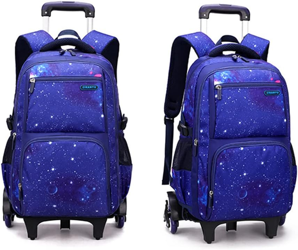 Sazak Kids Rolling Backpack for Boys Girls Luggage Wheeled Backpack Trolley School Bag Bookbag with Lunch Bag Pencil Bag Dark Blue with Stars image number 3