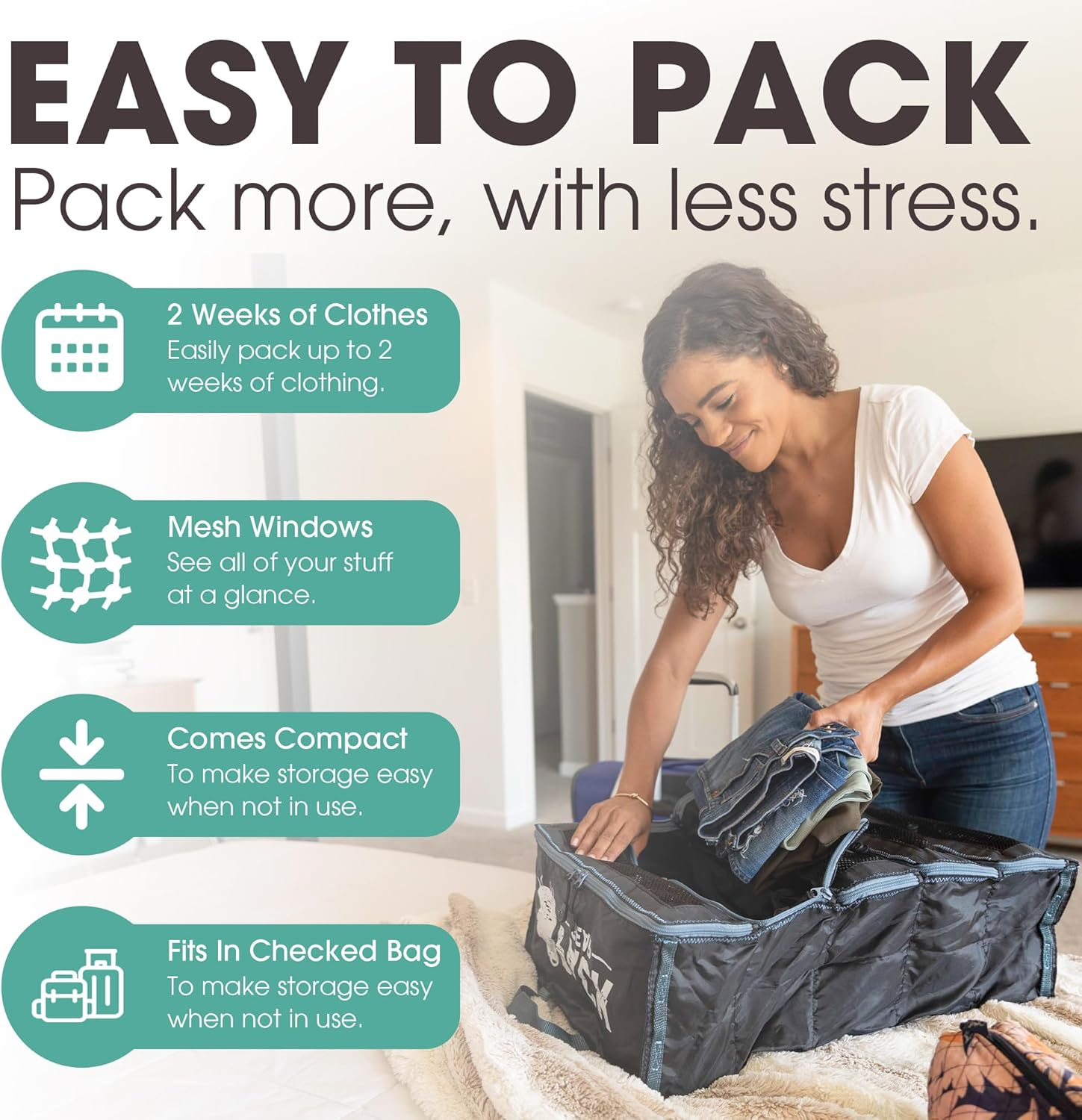 Pack Gear Suitcase Organizer | Pack More in Your Large or Carry on Luggage | Unpack Instantly with These Compression Packing Cubes for Suitcases | Hanging Shelf Organizer for Closet (Black) (Medium) image number 6