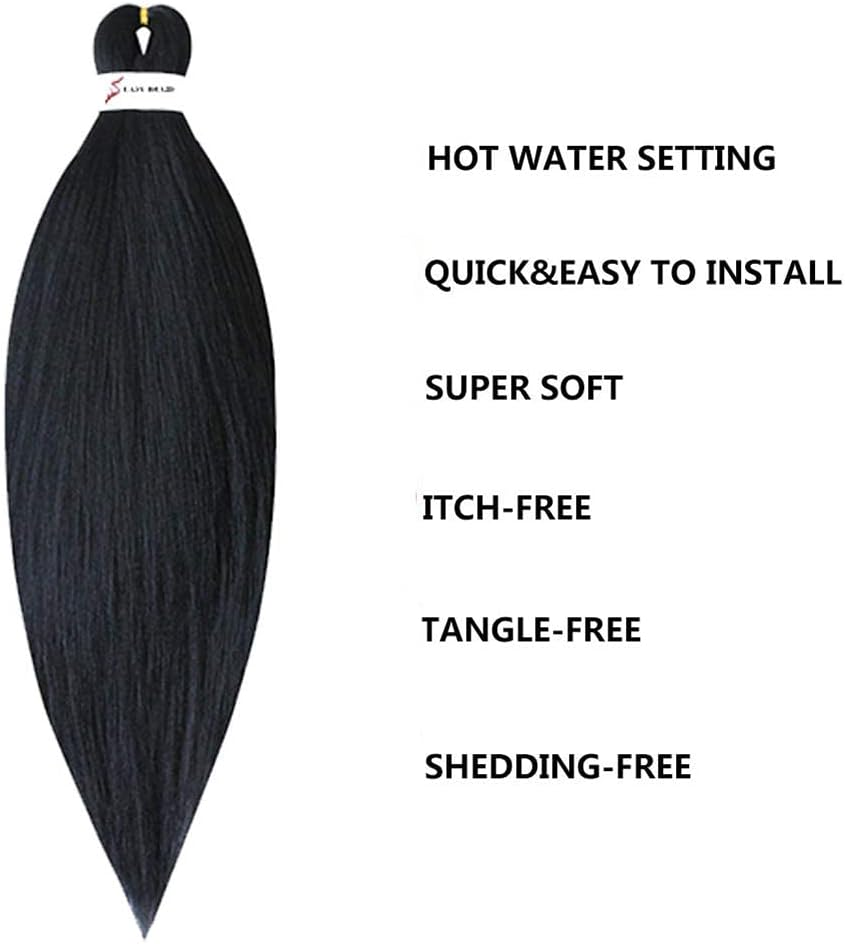 6 Packs/Lot Pre Stretched Braiding Hair 26 Inch Ombre Braiding Hair Extensions Hot Water Setting Crochet Synthetic Braids Hair Black(1#) image number 2