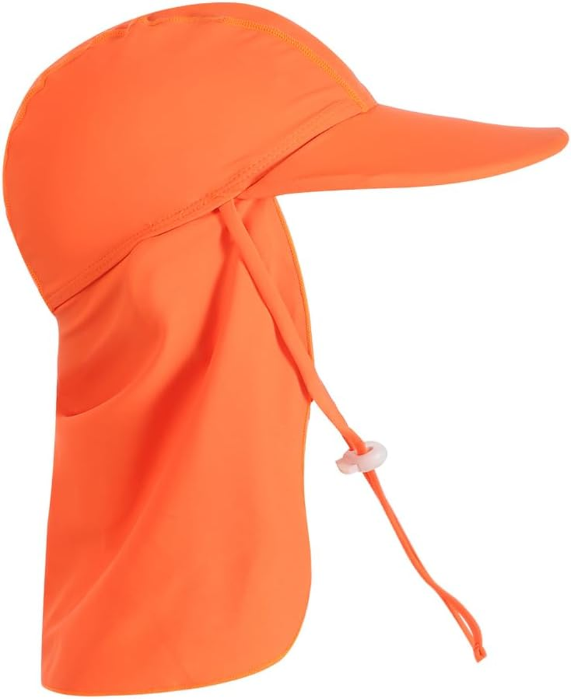 Kids Beach Sun Hat with Neck Flap UPF 50+ Summer Swim Cap with Adjustable Chin Legionnaires Hat Sun Protection Beach Hat Soft Neck Protection Sun Visor Baseball Cap for Travel Holiday Seaside