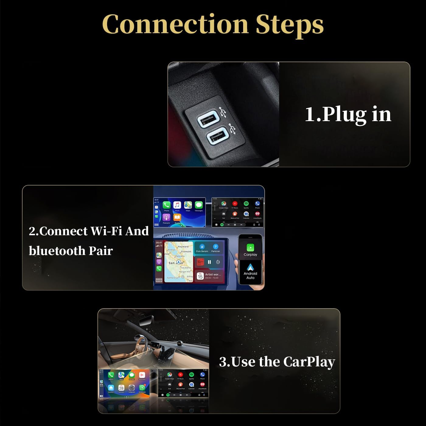 2025 Upgraded Mini Wireless Carplay and Android Auto Adapter 2-In-1 Carplay Dongle Converts Wired to Wireless Plug and Play Wireless Carplay Adapter with USB USB-C Port Black Fast Auto-Connect image number 5