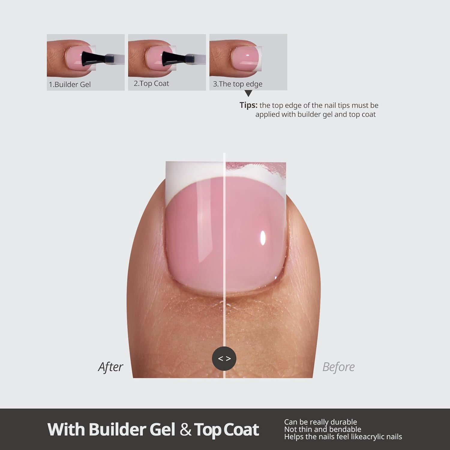 Btartboxnails XCOATTIPS Toe Nail Tips - Lamp-Curable Real Square Pink Press on Toenails for Women, 150 Soak off French Tip Toe Nail Extensions in 15 Sizes, Builder Gel & Top Coat Required image number 5