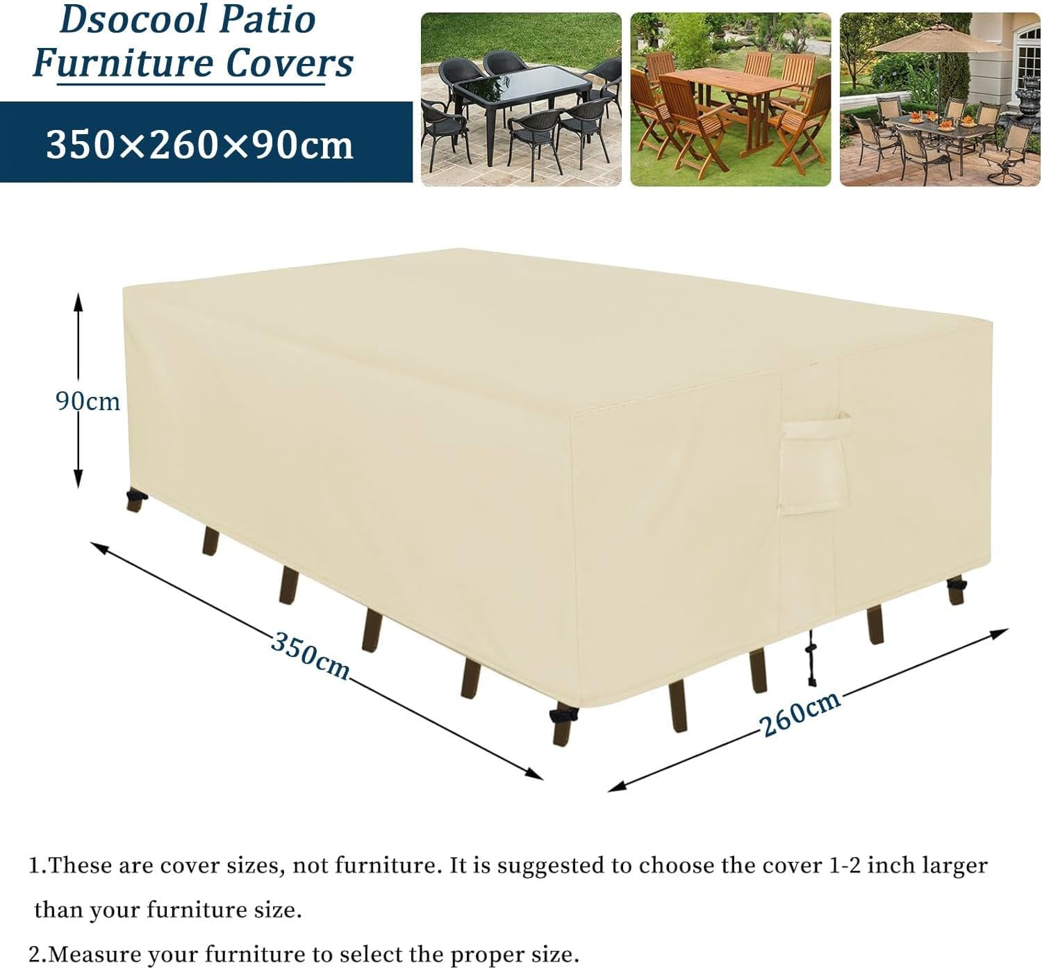 600D Patio Furniture Covers, 100% Waterproof Patio Table Cover, Heavy Duty Oxford Cloth Outdoor Table Cover, with Handles, Vents and Buckles, Uv-Resistant (242*162*100Cm) image number 4