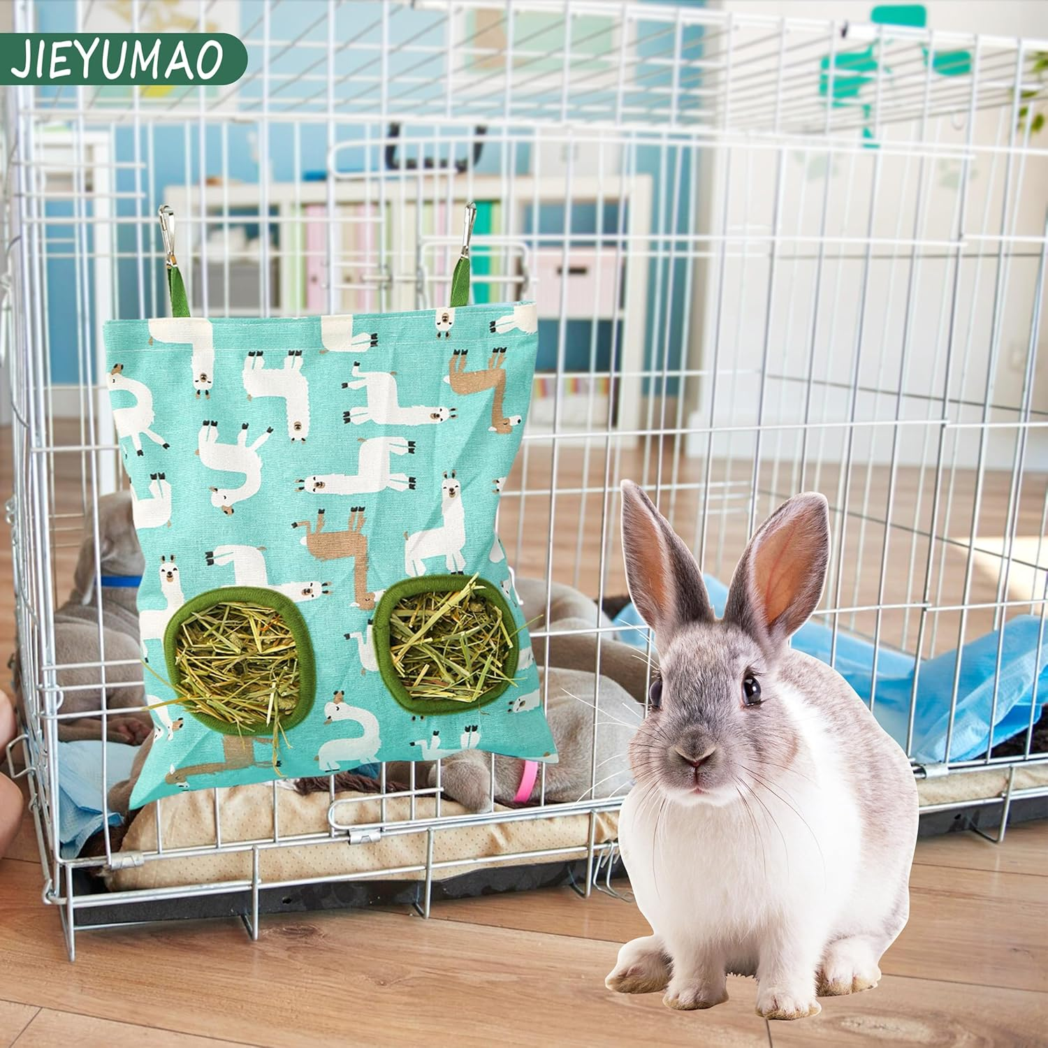 JIEYUMAO Rabbit Hay Feeder Bag, 3 Pack Guinea Pig Hay Feeder, 2 Sizes Small Animals Hay Bag for Small Pets, Hanging Feeders Sack Bunny Hay Feeders for Rabbit Guinea Pig Hamsters image number 6