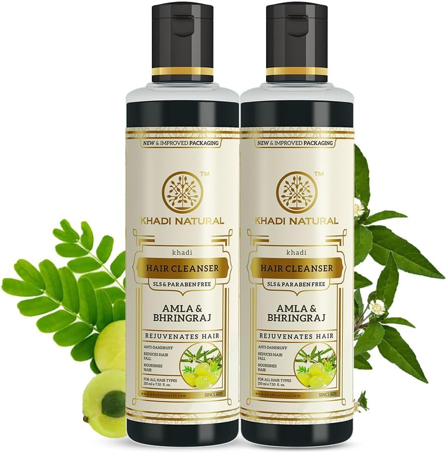 Khadi Natural Herbal Shampoo, Amla and Bhringraj, 210Ml (Pack of 2) image number 1
