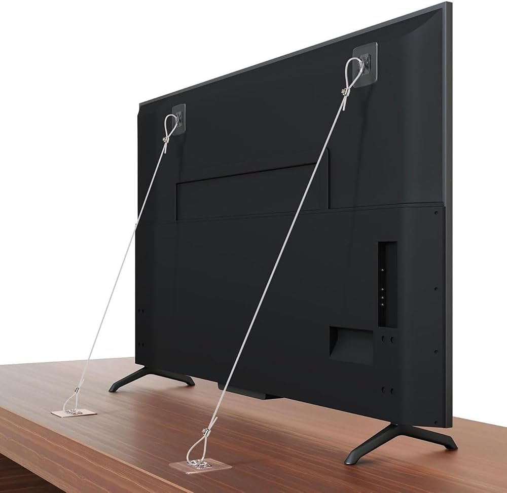 2Pcs TV Anchors, with No Drill Adhesive, Adjustable Safety Straps for Securing TV, Wall Cabinet, Dresser Stand. anti Tip Wall Anchors Kit for Child Safety