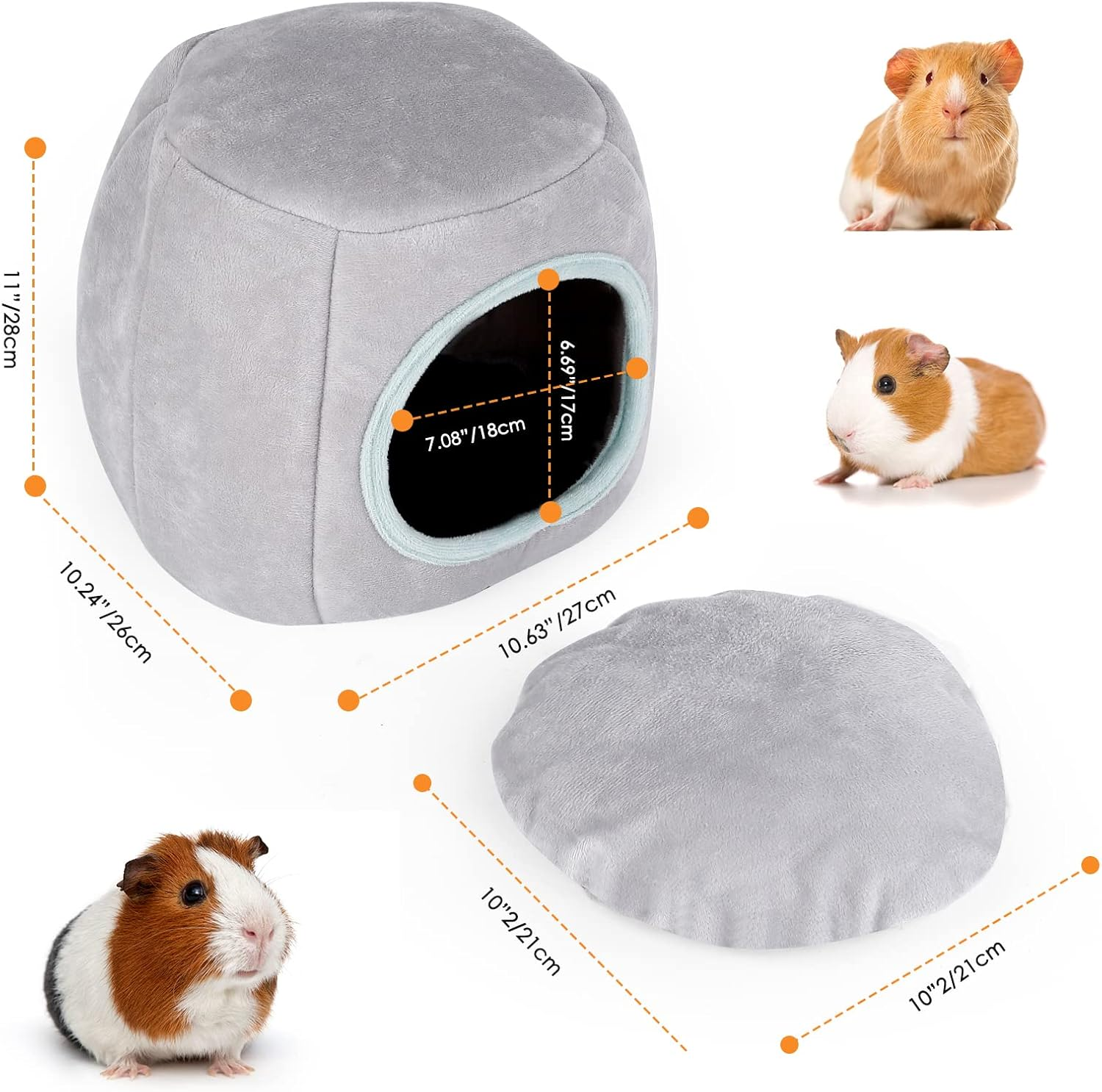 Guinea Pig Hideout - Guinea Pig Bed, Bunny Hideout, Rabbit Bed, Ideal Hides for Small Pets, Gray image number 5