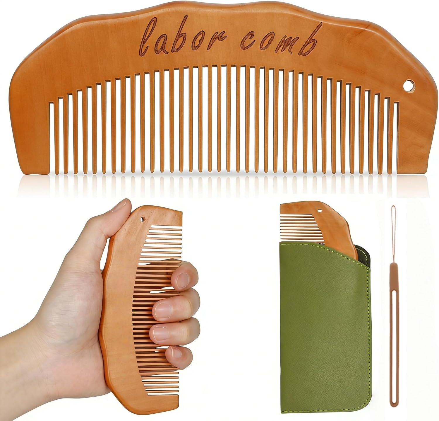 Start Makers Wooden Birth Comb with PU Pouch for Labour Pain Relief, Natural Birthing & Labour Comb, Pregnancy Hospital Bag Essential, Thoughtful Pregnancy Gifts for Mum image number 3