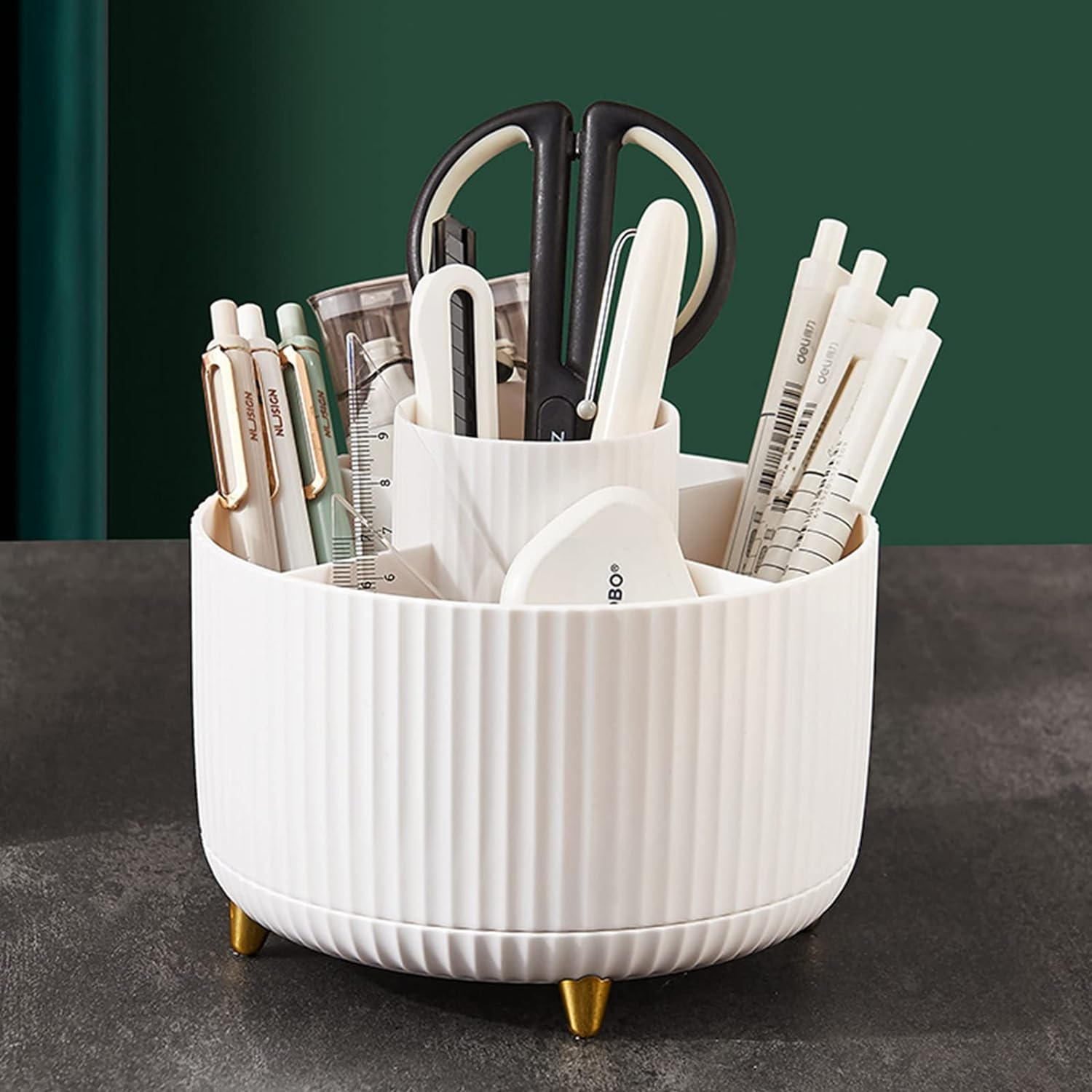 Desk Pencil Pen Holder, 5 Slots 360&deg; Degree Rotating Pen Organizer, Desktop Storage Pen Organizers for Desk Storage Stationery Supplies Pencil Cup Desk Accessories for Office School Home Art Supply