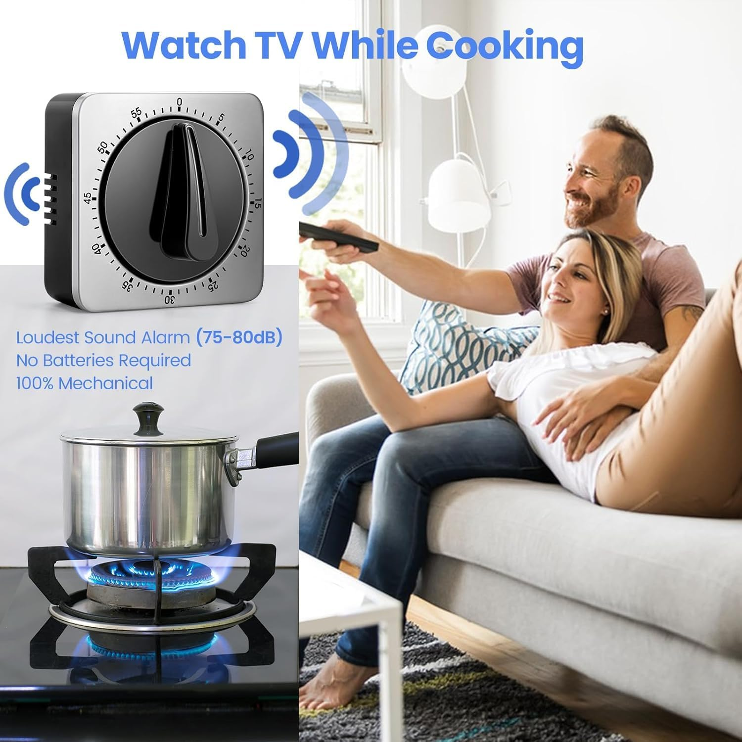 Kitchen Timers for Cooking, Chef Cooking Timer Clock with Loud Alarm,100% Mechanical Desk Timer, No Batteries Required, Magnetic Backing, Exquisite Stainless Steel Body, Countdown Reminder Magnetic image number 1