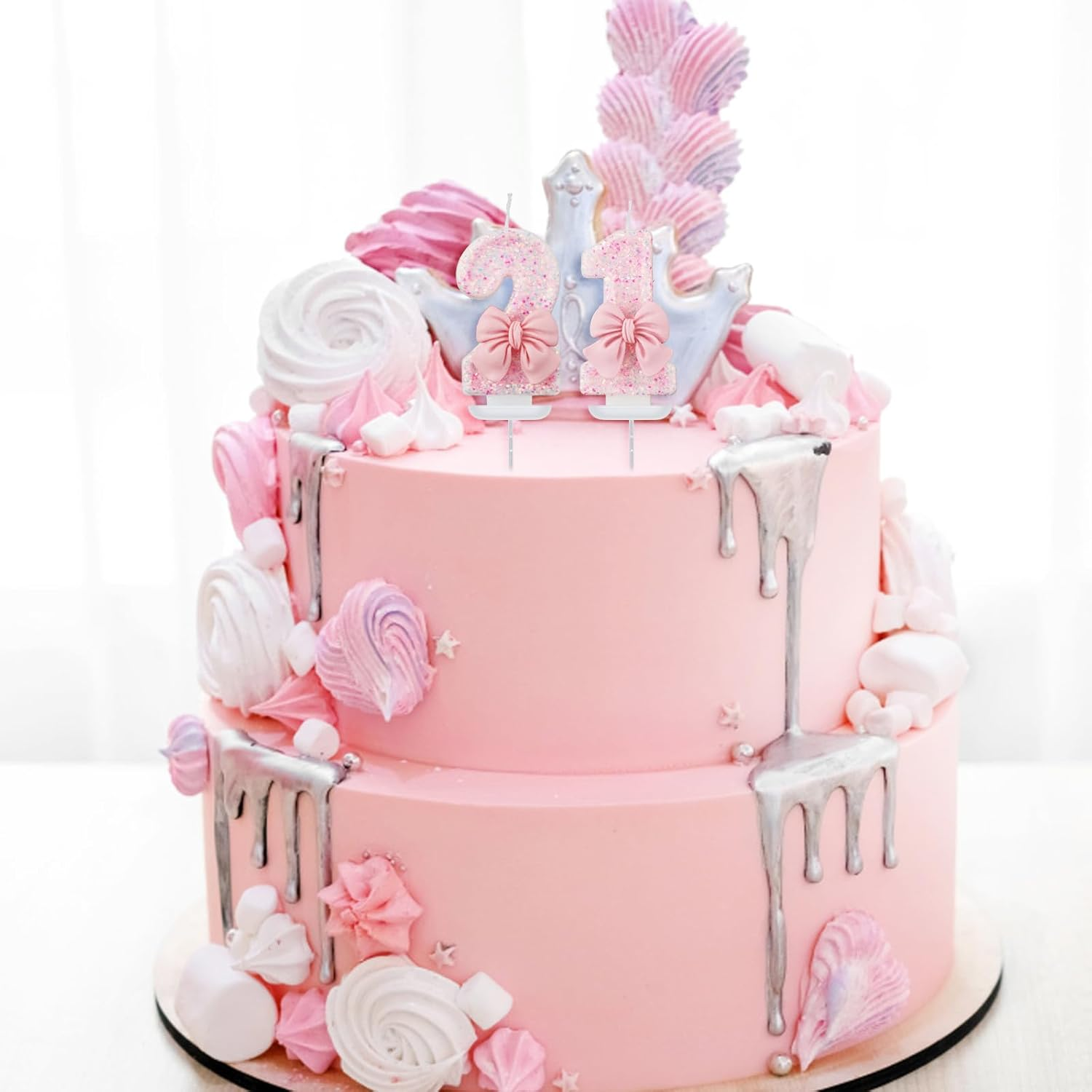 0-9 Birthday Candles, 2.95 Inch Pink Bow Glitter Number Candles Cake Topper Decorations for Kids Girls Adults Birthday Wedding Anniversary Party Supplies(1) image number 3