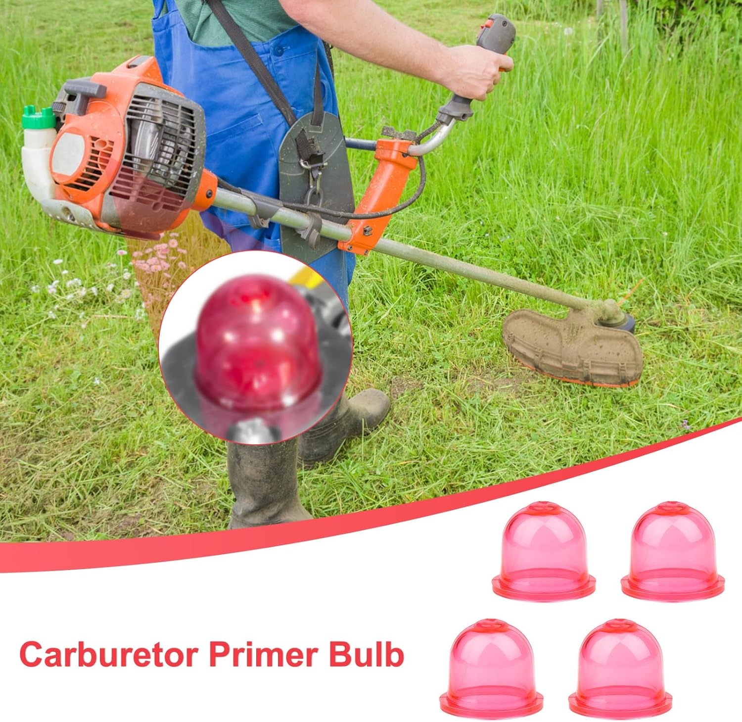 Gosknor 4Pcs Primer Bulb Replacement, Carburetor Primer Bulb for Small Engines Pump Bulb Fuel Primer Bulb for WALBRO Weedeater Chainsaw Trimmers Lawn Mowers Leaf Blowers (Red) image number 4