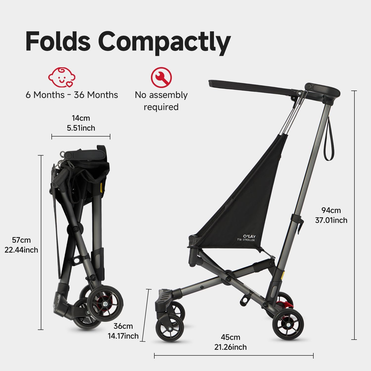 Qplay T18 Ultra Lightweight Baby Travel Stroller Small Compact Easy - Fold, Fits Airplane Easy Carry and Storage with Carry Bag for Kids Ages 1-3 Years Old Families on the Go image number 5