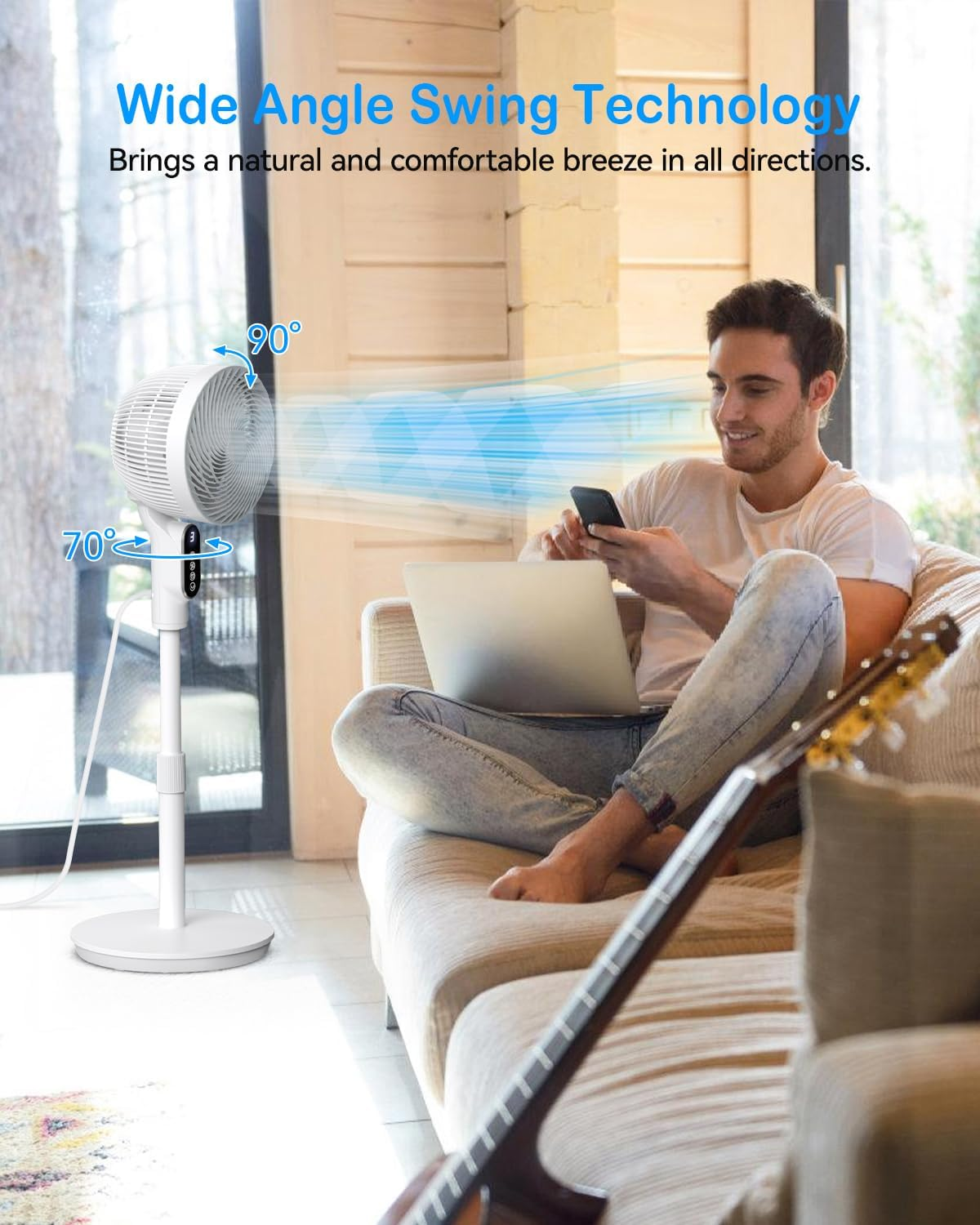 Pedestal Fan, 40'' Oscillating Standing Fan with Remote Control, Adjustable Height Air Circulation Floor Fan, Timer, 6 Speeds Adjustable Stand Fan for Home, Bedroom, Dormitory, Office image number 5