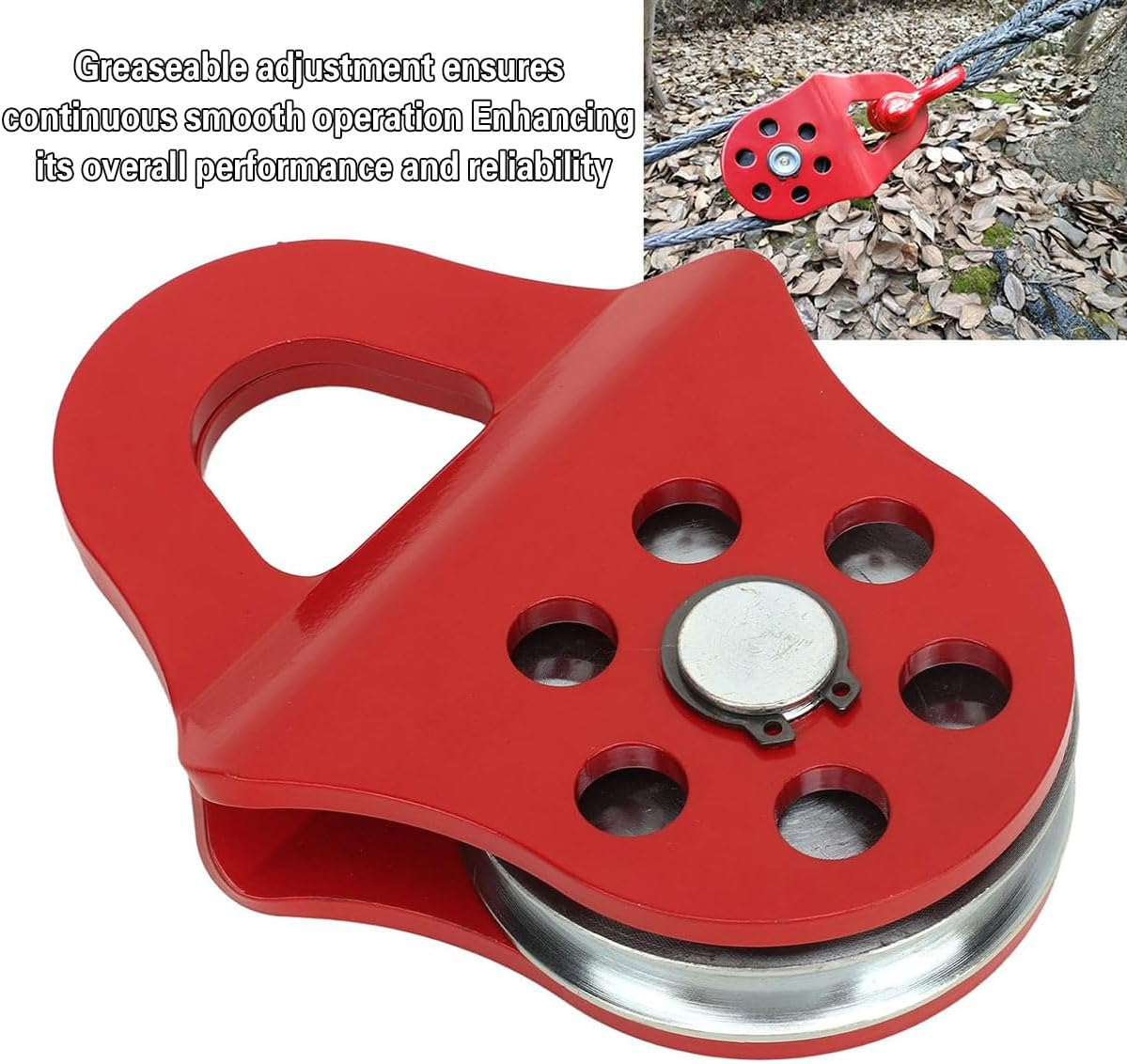 AIMALL Heavy Duty Winch Pulley Block &ndash; 6 Ton 13,000Lbs Snatch Block Tow Hook Accessory for Off-Road Recovery, Synthetic & Steel Cable Compatible, Steel Construction - Red image number 4