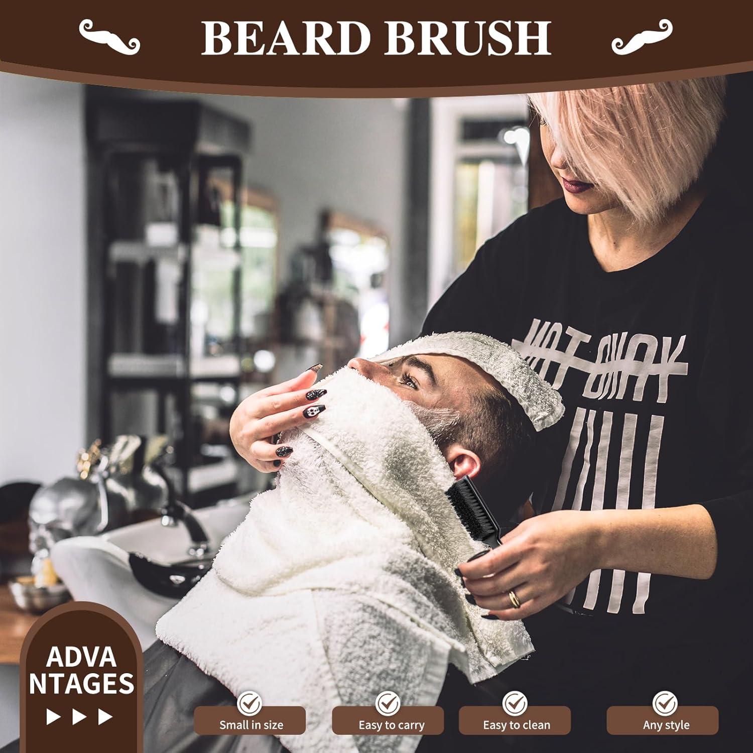 CGBARBER Barber Neck Duster Brush Wood Handle with Hook for Hair Cutting&hellip; (Neck Brush+Black Brush) for All Hair Type. - Neck Brush+Black Comb Brush image number 1