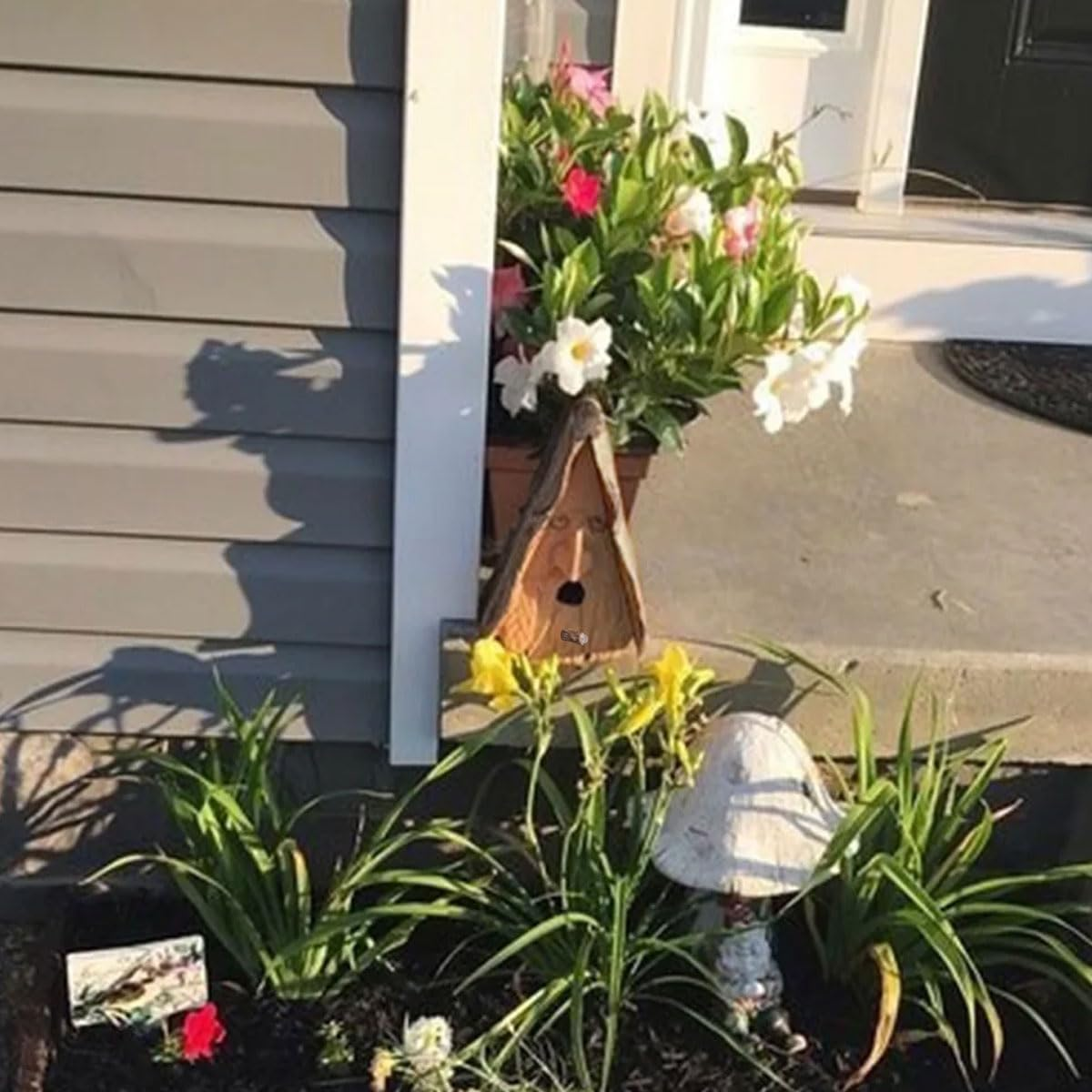 AIMALL 10.23 Inch Resin Birdhouse, Unique Face Design, Decorative Art, Hanging Bird Nest for Courtyard and Garden Decor image number 2