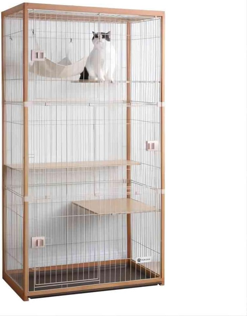 OSJ Cat Cage, Cat Cage, 3 Tiers, Wooden Frame, Spacious, Large, Stylish, Cat House, Answering Machine, Ladder Included, Protection, Escape Prevention, Easy Assembly, for Multiple Families, Multiple