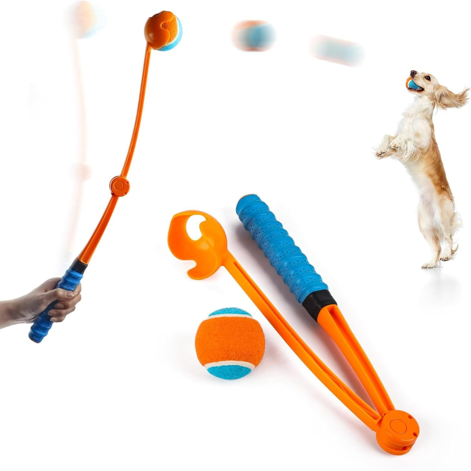 25" Foldable Dog Ball Launcher for Large Dogs Tennis Ball Throwerwith Soft Racket-Like Handle Grip, Includes 2.5 Inch Ball