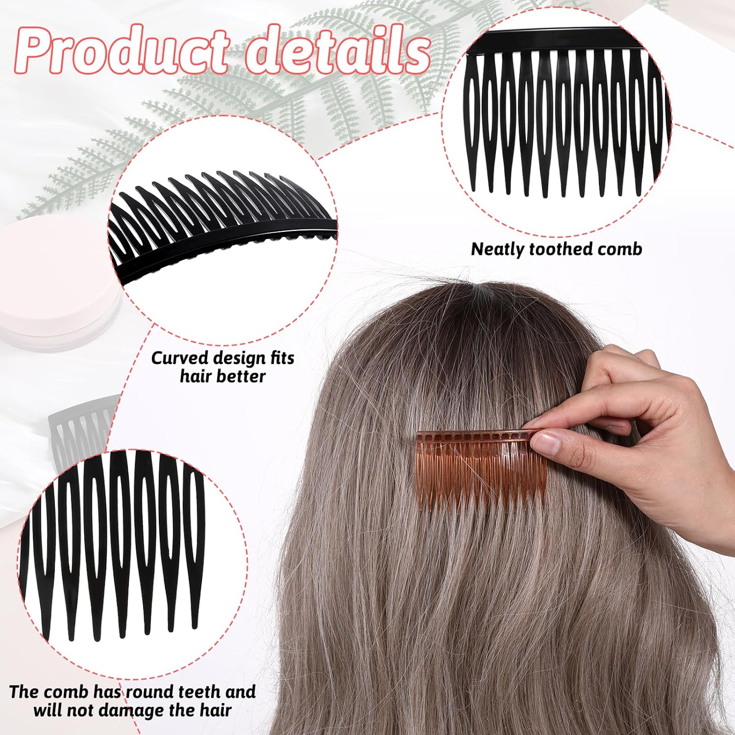 24Pcs Hair Combs for Women Accessories Hair Side Combs for Fine Thin Hair 14 Teeth Plastic Side Hair Clips Decorative Twist Comb Clips for Women Girls Bridal Wedding (Black, Transparent, Brown) image number 3
