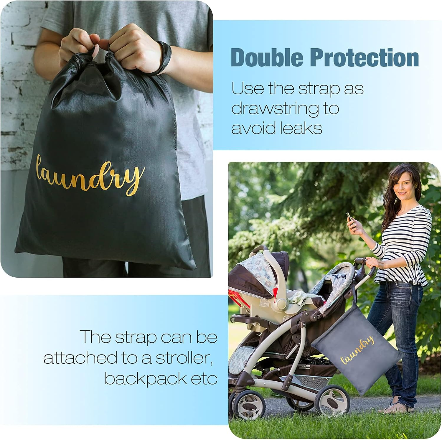 Shappy 2 Pieces Travel Laundry Bags Waterproof Wet Dry Bags, 17 X 22 Inches (Gray, Black) image number 1