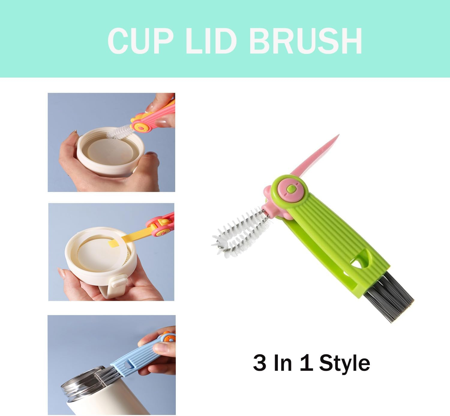 Baby Bottle Cleaner 4 in 1, Bottle Brush Set, with 1P Nylon Bottle Brush, 1P Bottle Cap Brushes, 2P Straw Brushes, Bottle Brush with Nipple Cleaner and Suction Cup, Bpa-Free(Green) image number 1